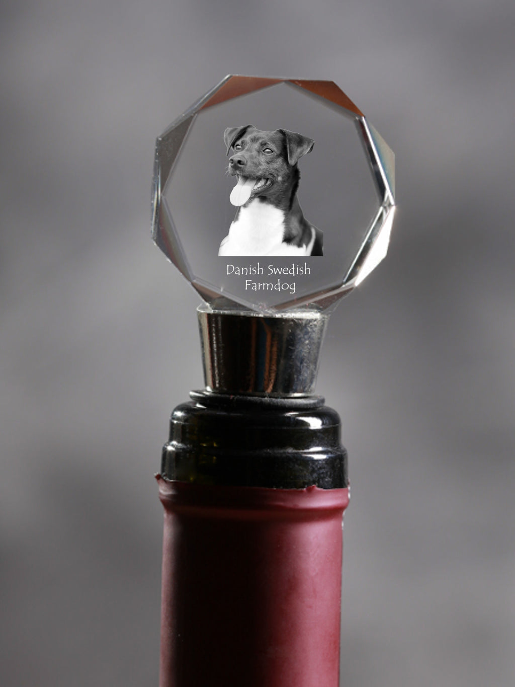 Danish Swedish Farmdog - Bottle stopper, crystal wine stopper with photo, personalised gift for bartender by Art-Dog brand