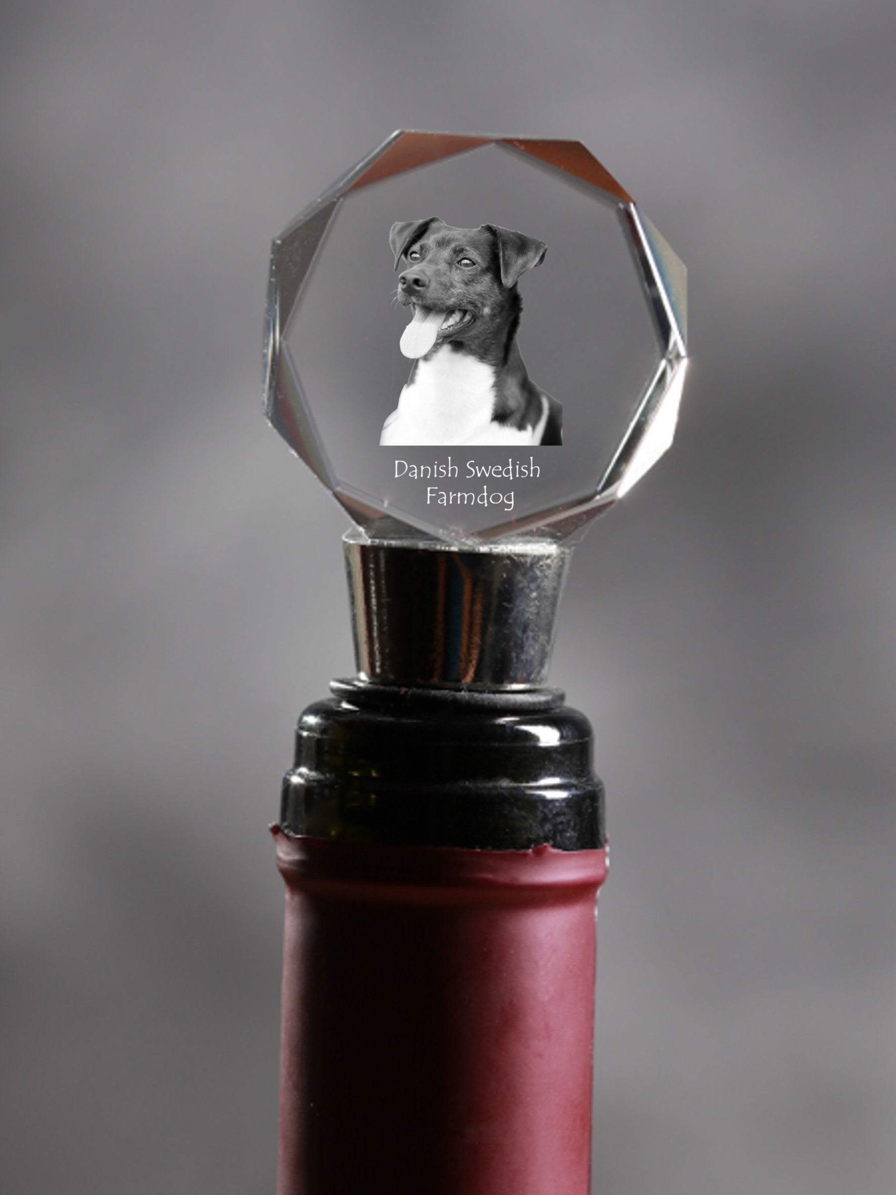 Danish Swedish Farmdog - Bottle stopper, crystal wine stopper with photo, personalised gift for bartender by Art-Dog brand