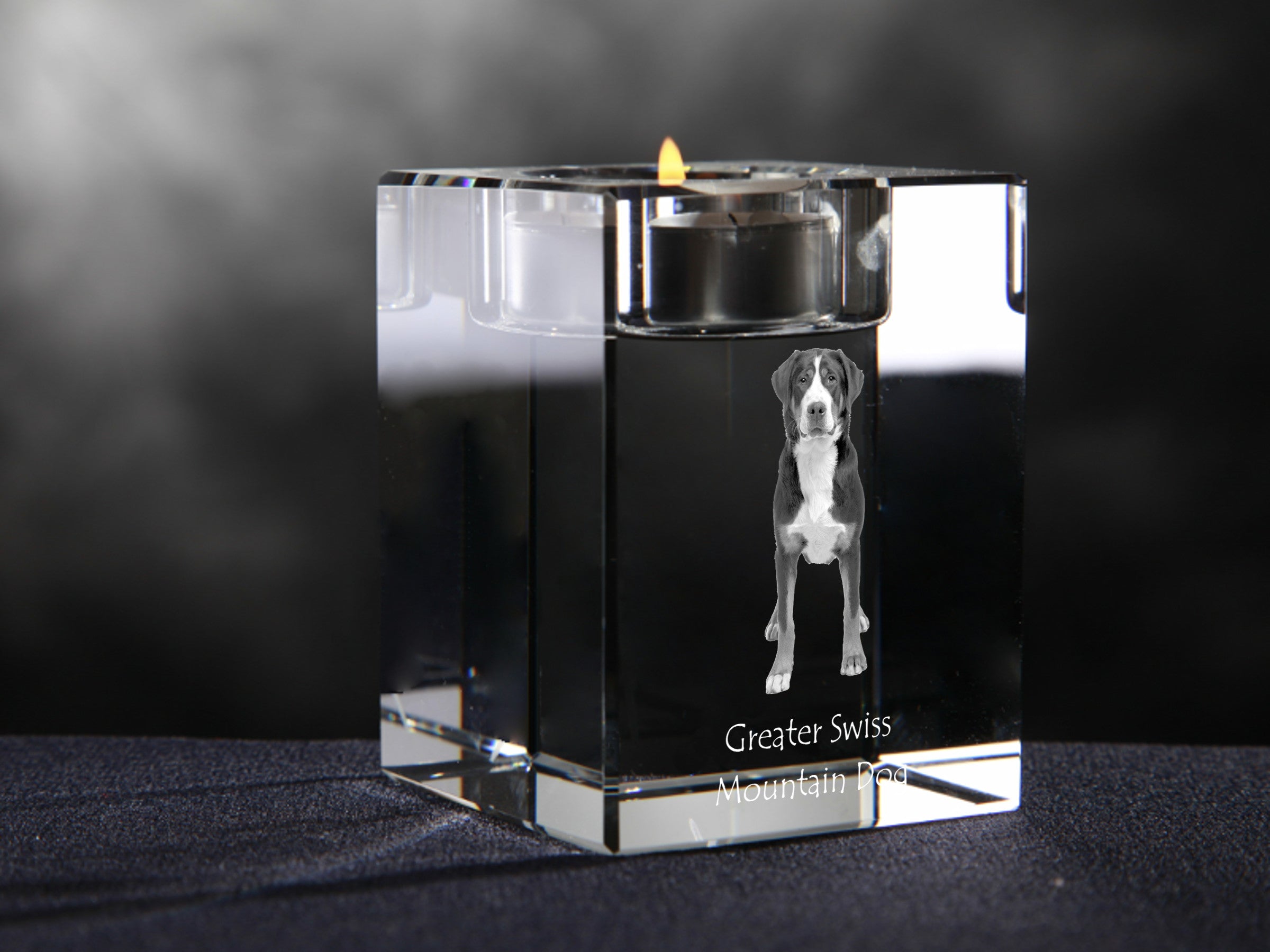 Great Swiss Mountain Dog, Greater Swiss Mountain Dog - Candle holder with dog photo, crystal tealight holder, personalised gift by Art-Dog brand