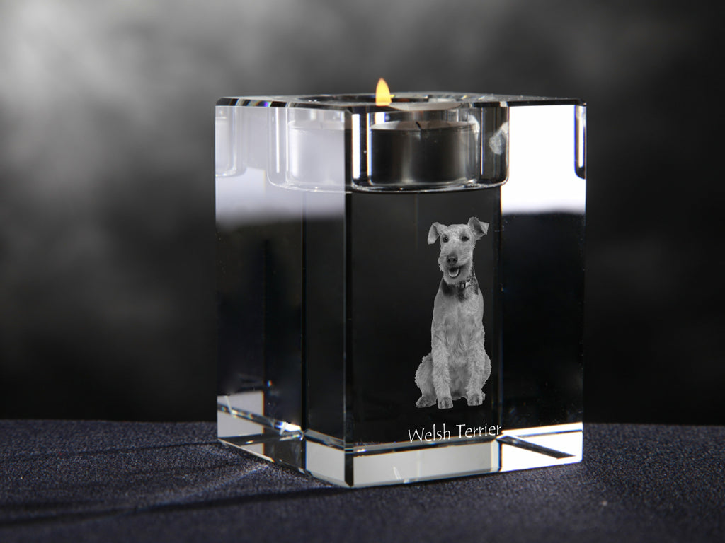 Welsh Terrier, Welshie, Daeargi Cymreig - Candle holder with dog photo, crystal tealight holder, personalised gift by Art-Dog brand