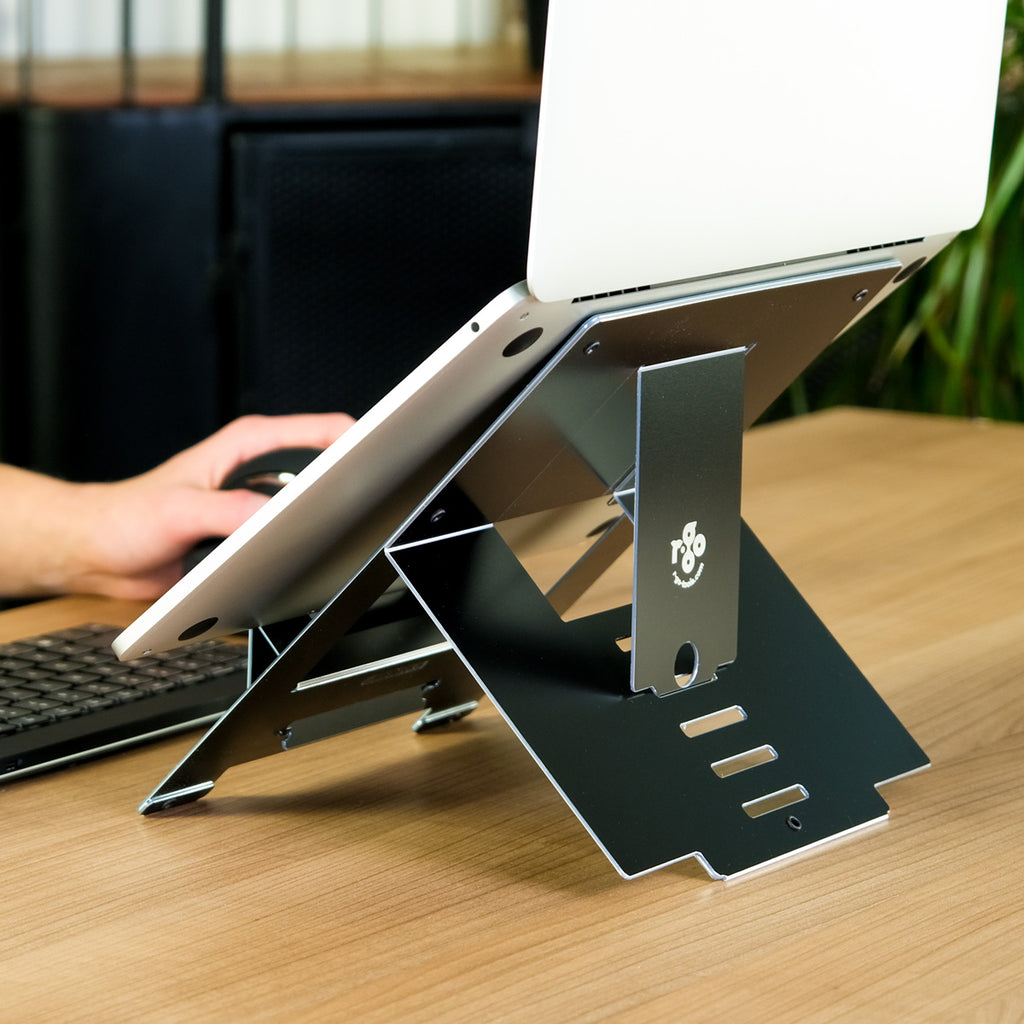 R-Go Tools Support pour ordinateur portable R-Go Riser, pliable, ergonomique et réglable, aluminium Hylite, noir