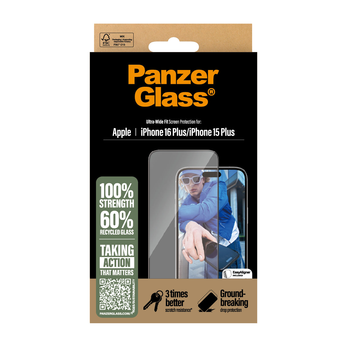 PanzerGlass ® Screen Protector iPhone 16 Plus | 15 Plus | Ultra-Wide Fit Protection d'écran transparent Apple 1 pièce(s)