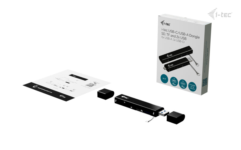 i-tec Dongle Lecteur de Cartes SD et TF avec 2 ports USB (USB-C et USB-A)