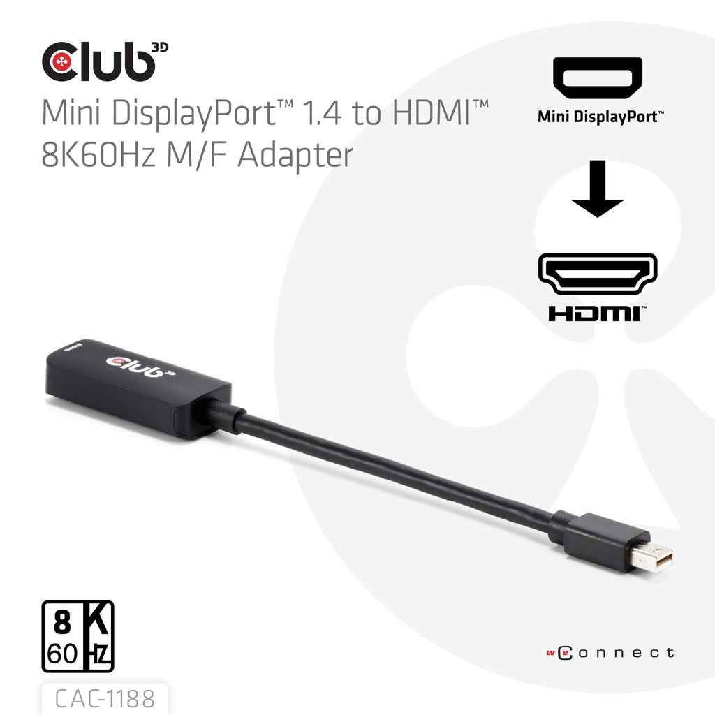 CLUB3D CAC-1188 câble vidéo et adaptateur 0,09 m Mini DisplayPort HDMI Noir