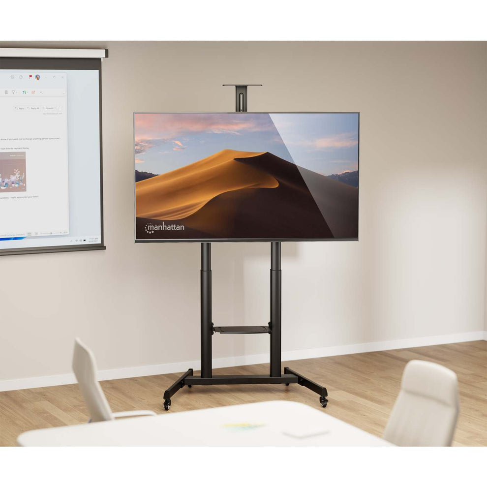 Support TV sur Roulettes Manhattan pour Écrans 37" à 120", Réglage Hauteur par Manivelle, VESA 200x200 à 1000x600 mm, Ch