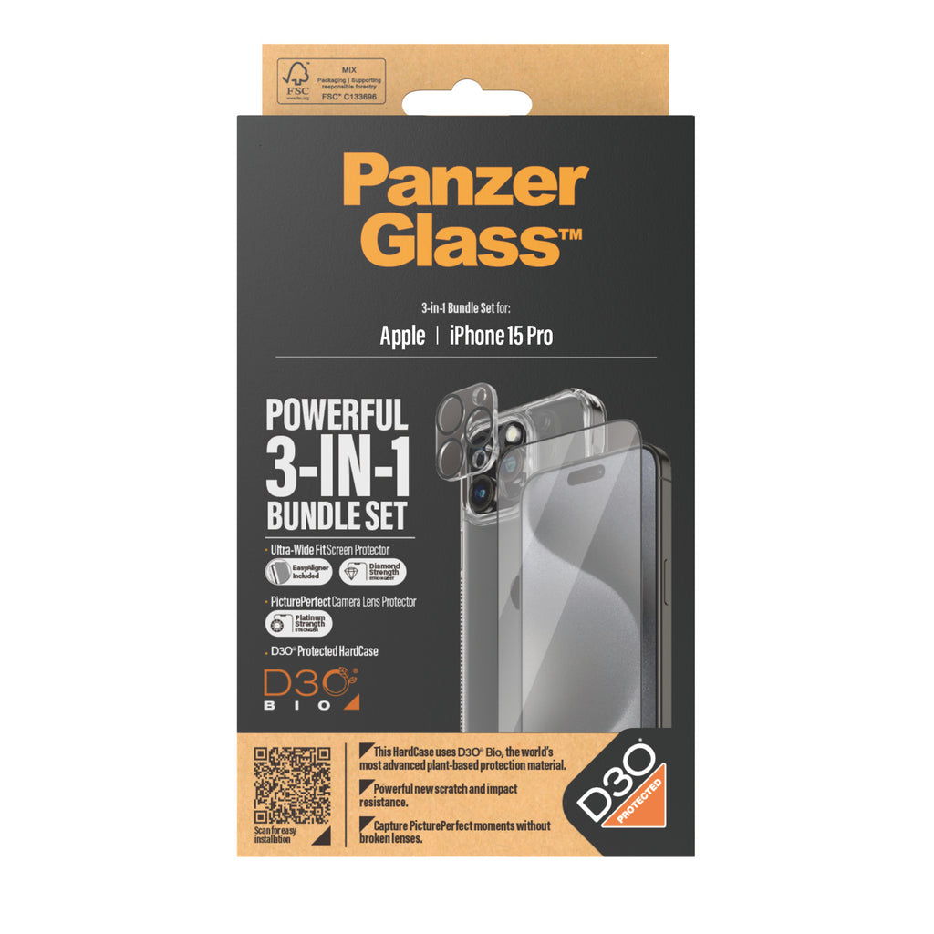 PanzerGlass ® 3-in-1 Bundle iPhone 15 Pro Protection d'écran transparent Apple 1 pièce(s)