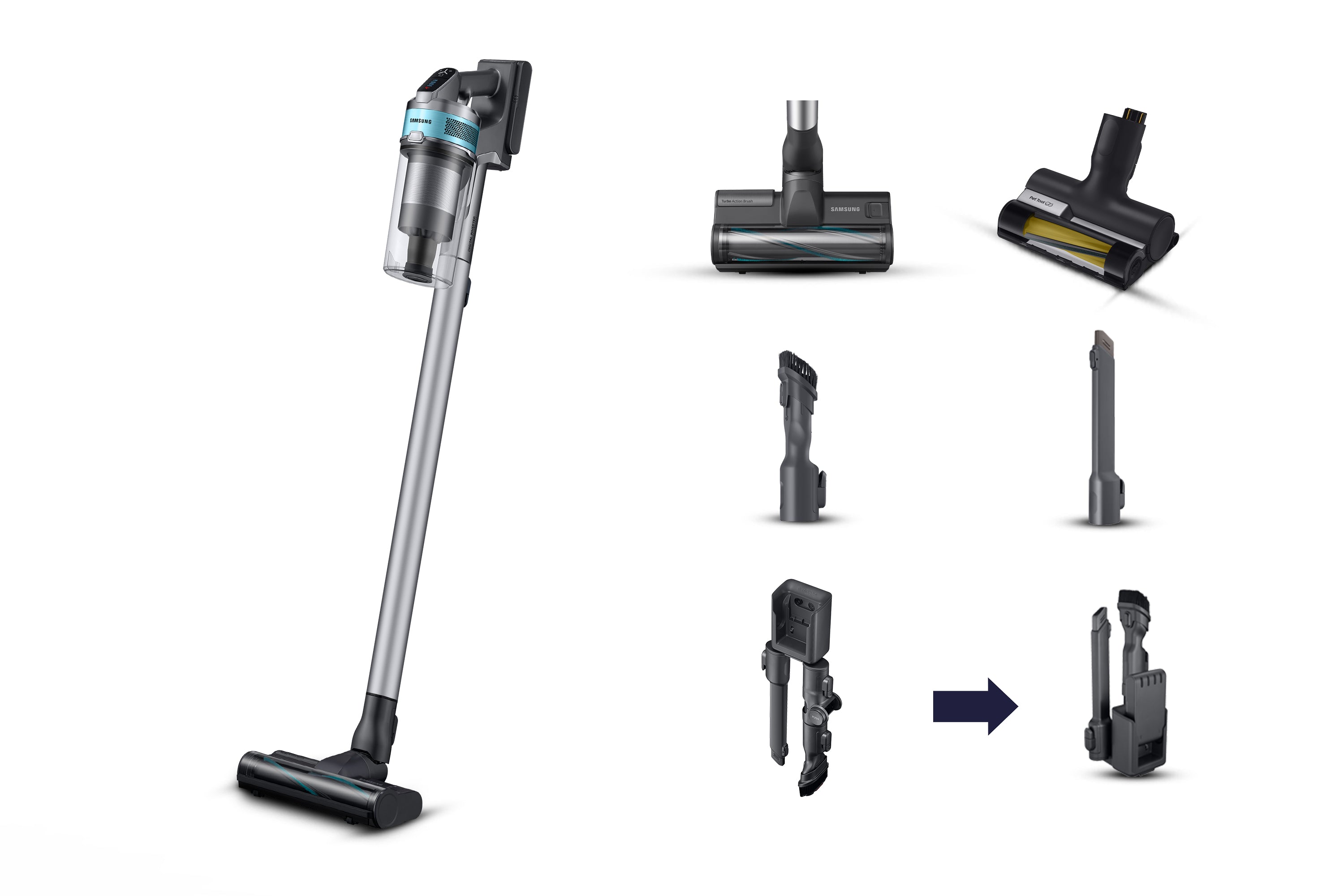 Samsung Samsung VS20B75AGR1 Aspirateur-balai 2 en 1 Batterie Sec Sans sac 550 W Noir, Couleur menthe