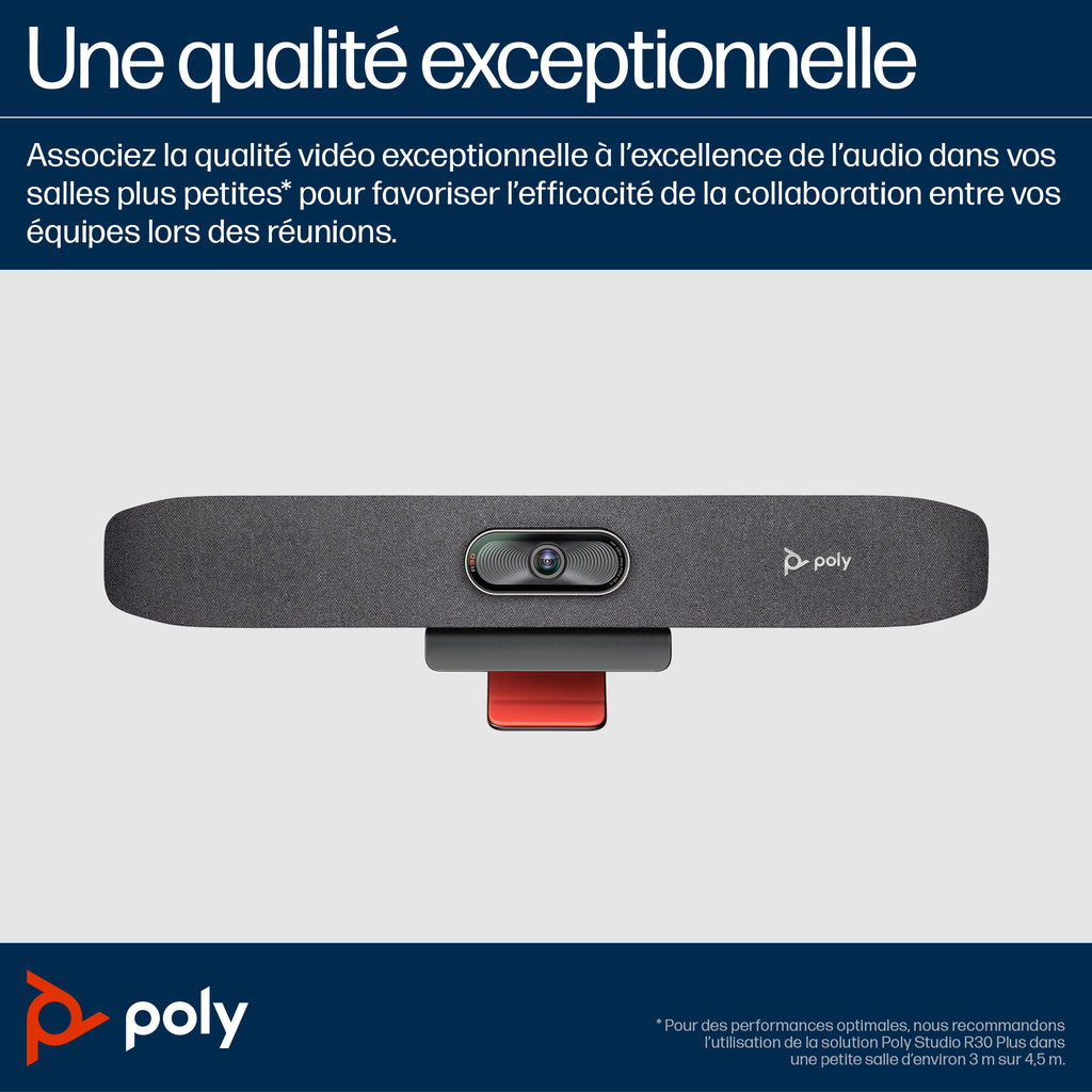 Barre de Visioconférence USB Poly Studio R30 sans Radio, Compatible GSA/TAA