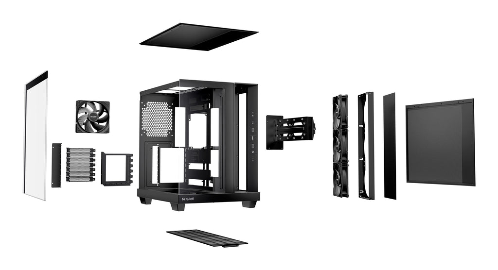be quiet! Light Base 500 Noir | Boîtier PC vitré, Mini ITX / Micro ATX / ATX, 4 ventilateurs Pure Wings 3 120 mm