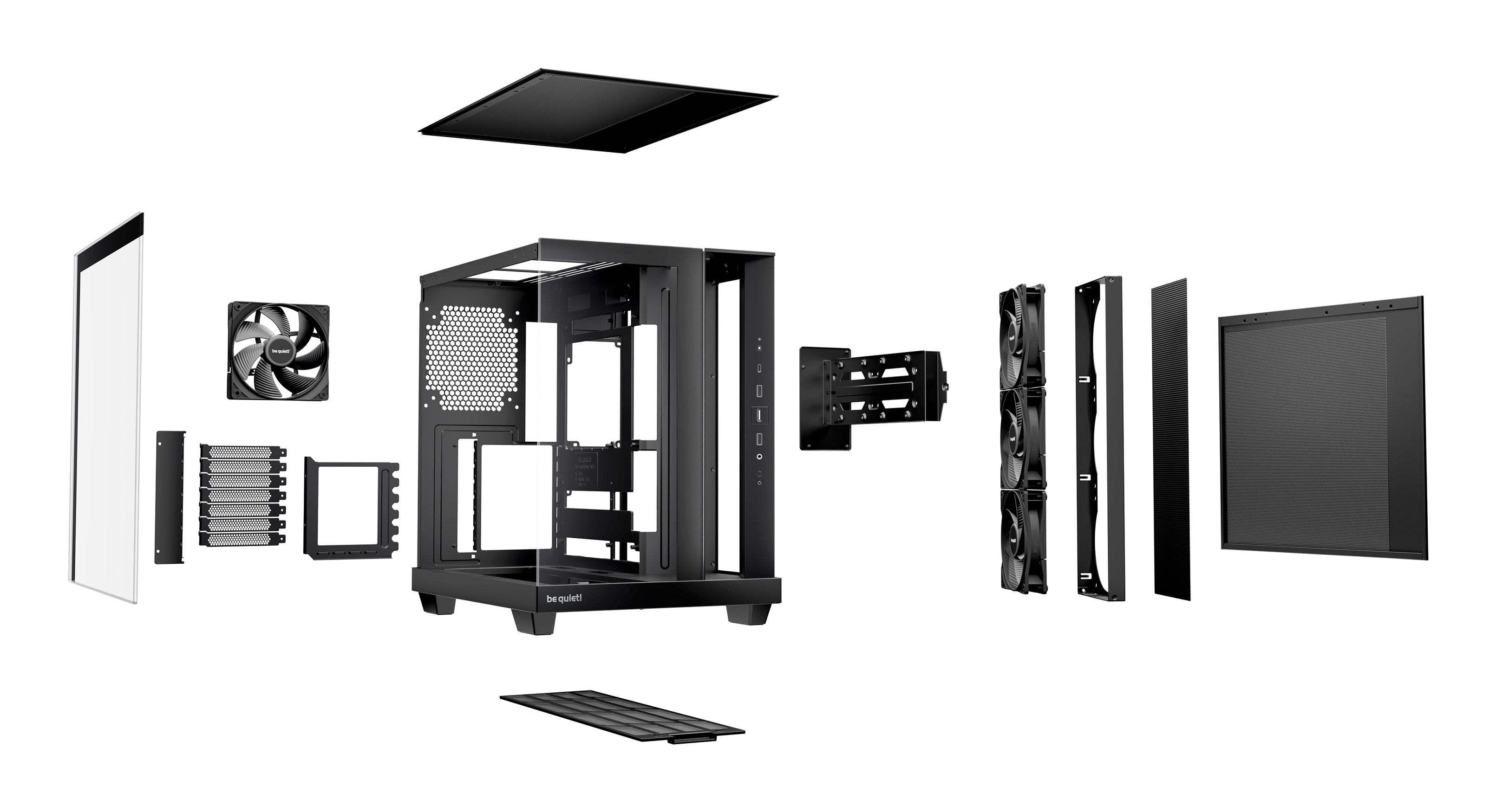 be quiet! Light Base 500 Noir | Boîtier PC vitré, Mini ITX / Micro ATX / ATX, 4 ventilateurs Pure Wings 3 120 mm