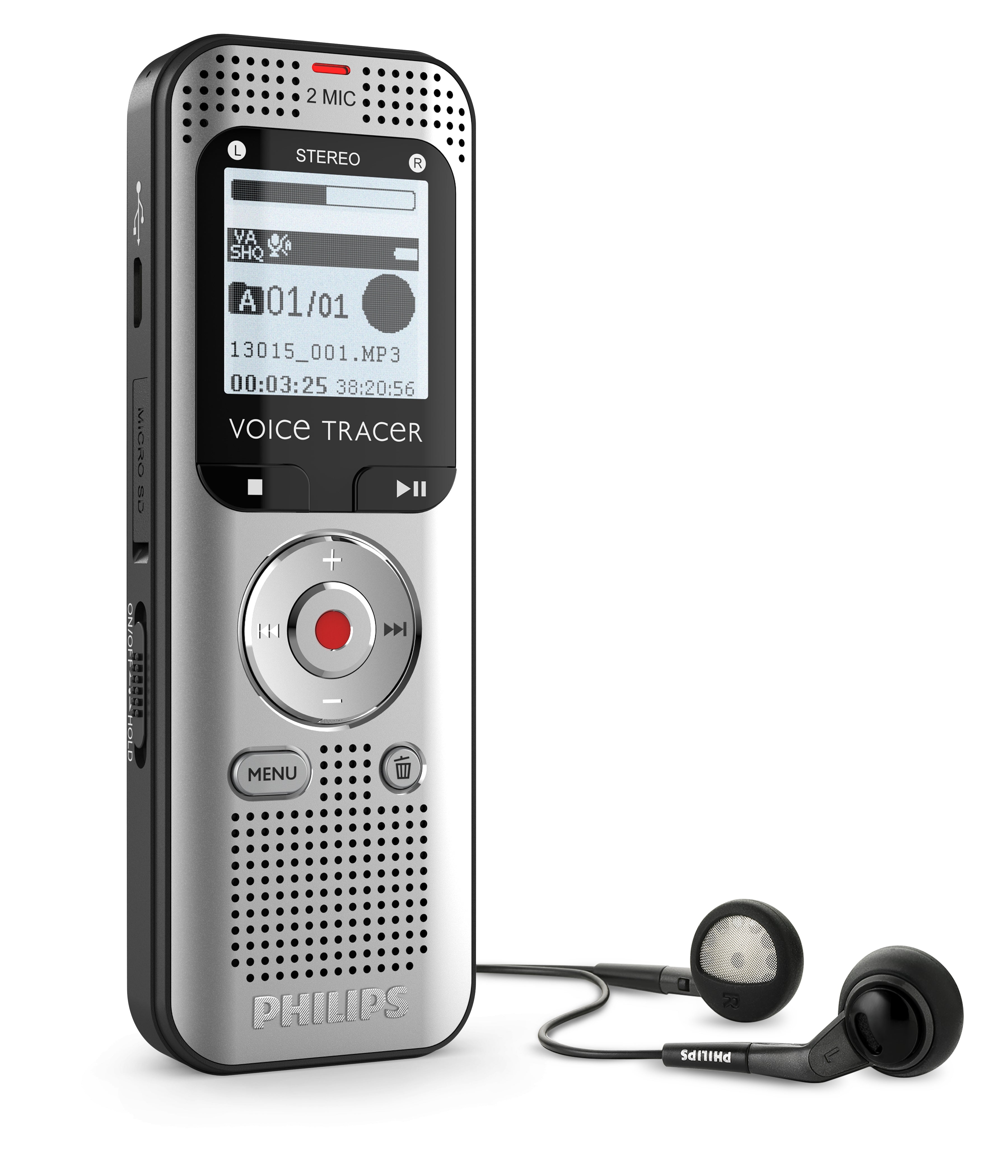 Philips Voice Tracer DVT2015 dictaphone Mémoire interne + carte mémoire Argent