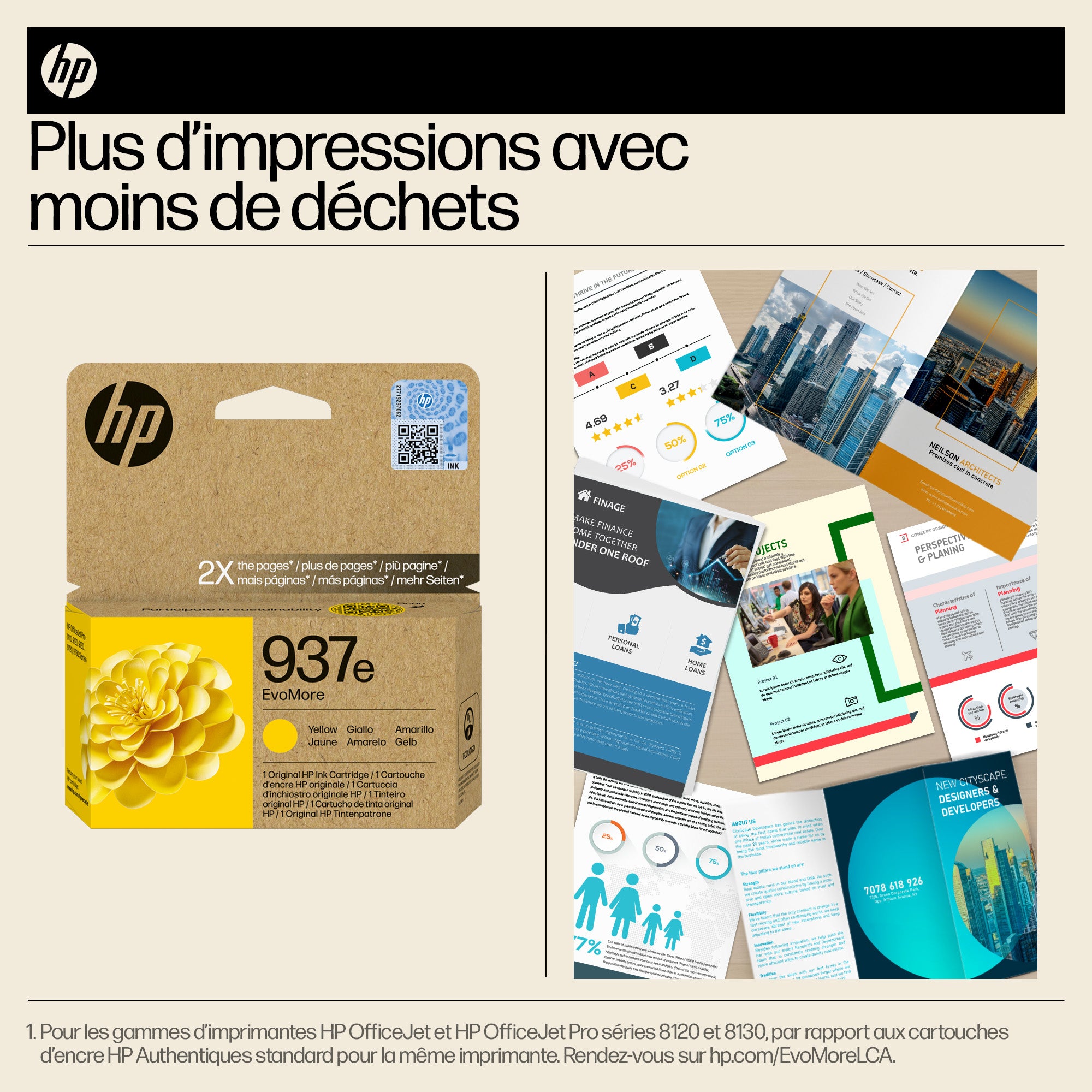 HP 937e Cartouche d’encre authentique Jaune EvoMore