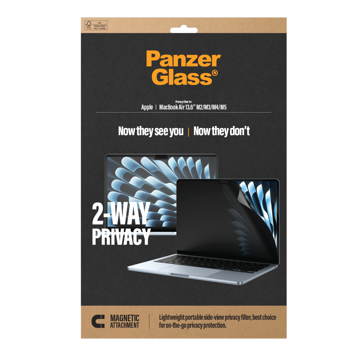 PanzerGlass Film de Protection d'Écran Magnétique de Confidentialité 2-Way pour MacBook Air 13.6" M2, M3, M4, M5