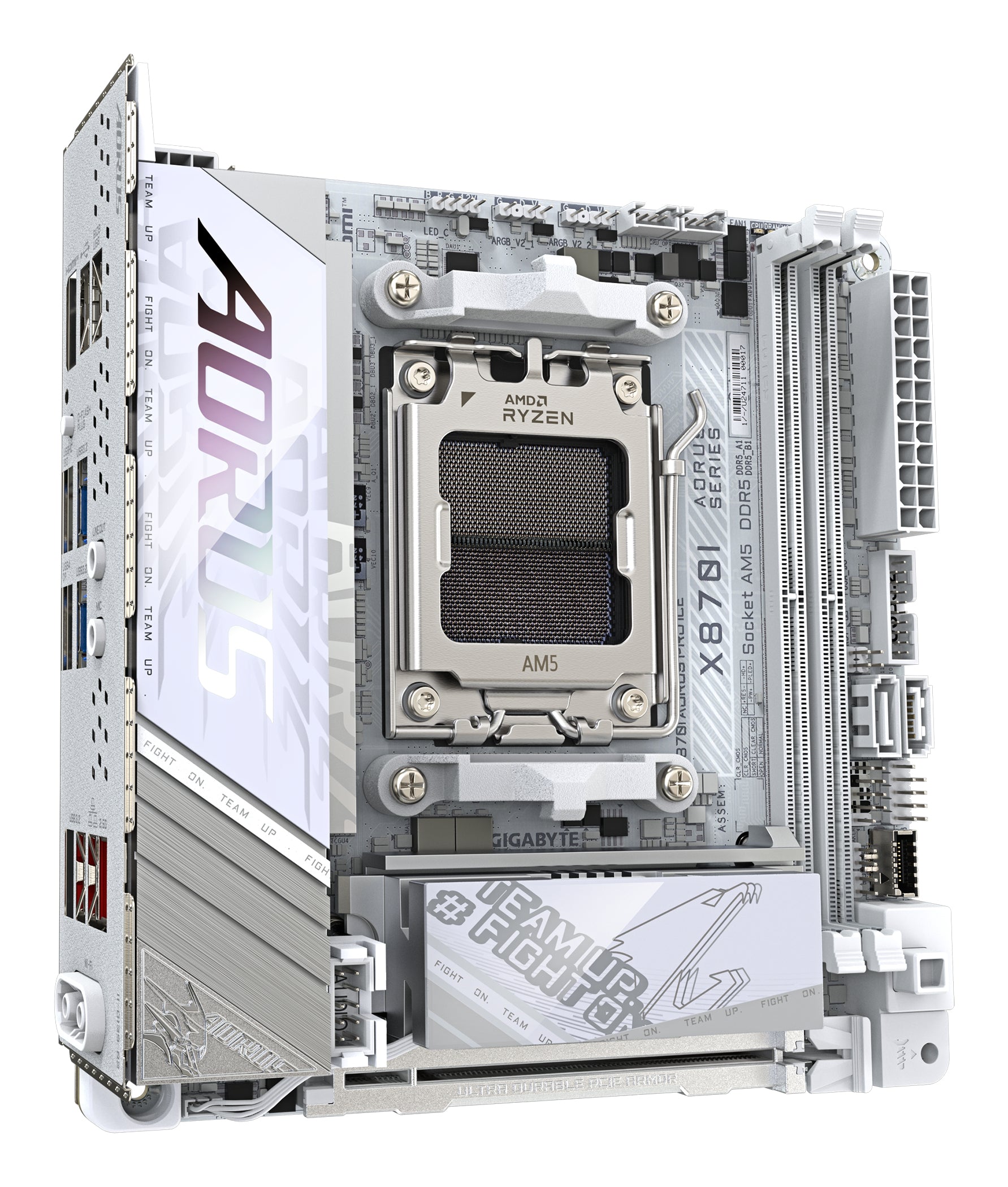 GIGABYTE X870I AORUS PRO ICE Carte mère - Compatible avec les processeurs AMD Ryzen série 9000, VRM 8+2+1 phases, jusqu'à 8400 MHz DDR5 (OC), 1xPCIe 5.0 M.2 + 1xPCIe 4.0 M.2, WI-FI 7, LAN 2,5 GbE, USB 4