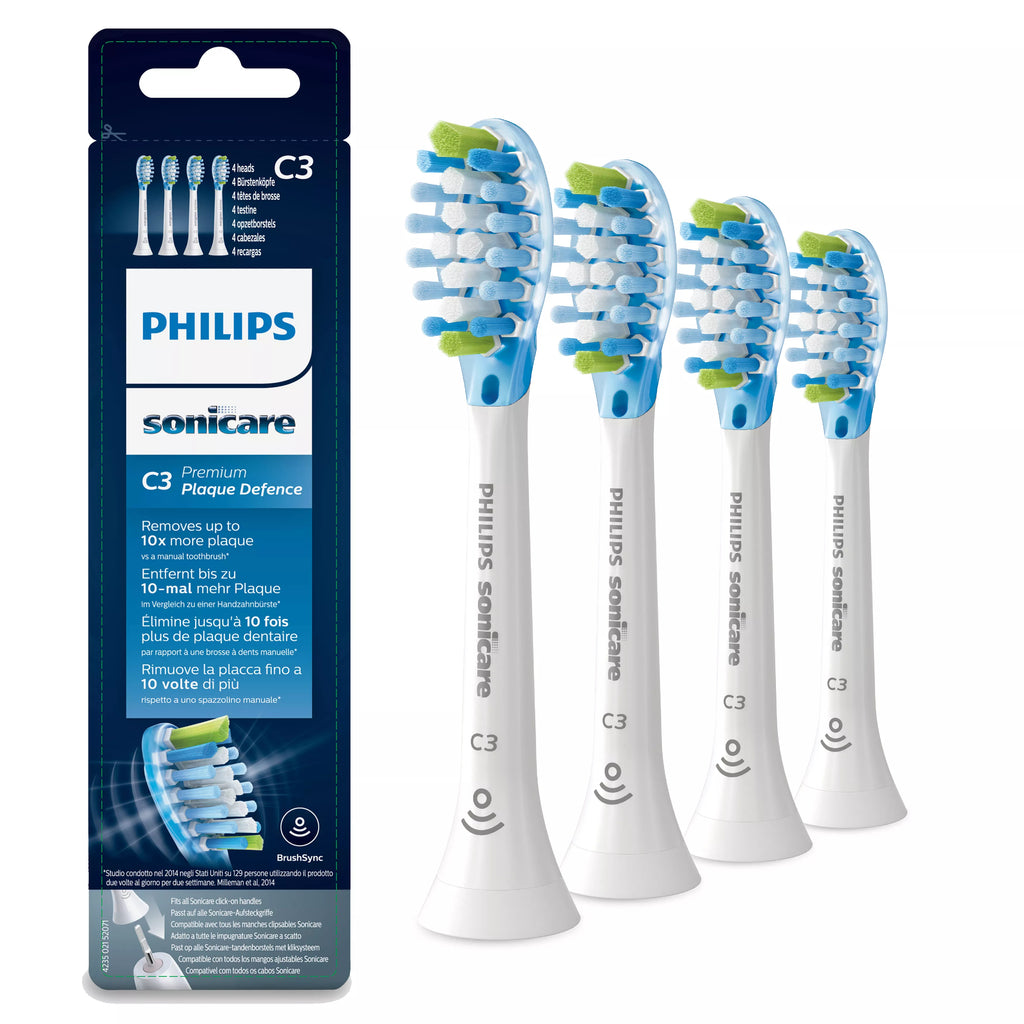 Philips Sonicare C3 Premium Plaque Defence HX9044/17 Lot de 4 + blanc + têtes de brosse soniques