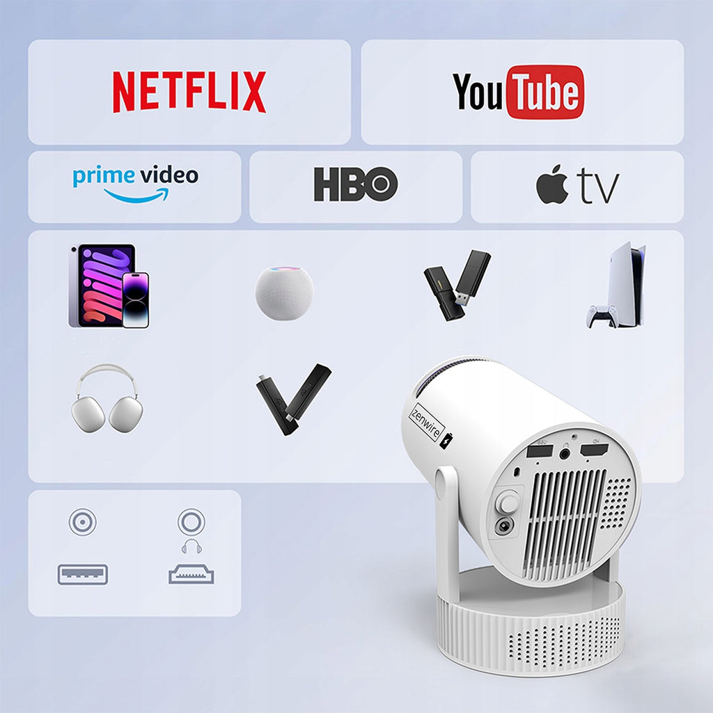 Mini-projecteur Android portable avec Wi-Fi, projection Full HD et Bluetooth, équipé d'une batterie Zenwire K400