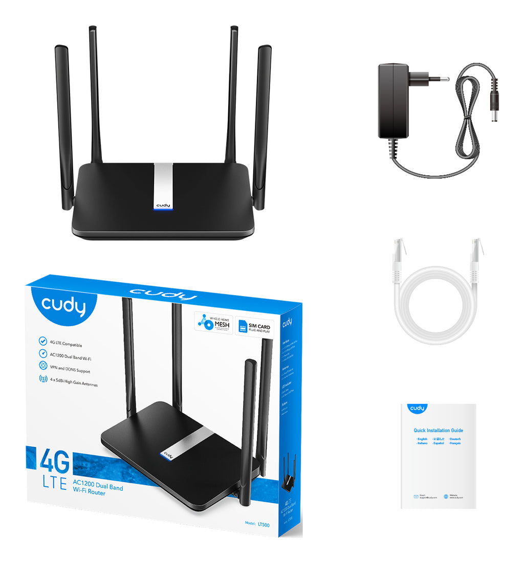Cudy LT500 routeur sans fil Fast Ethernet Bi-bande (2,4 GHz / 5 GHz) 4G Noir