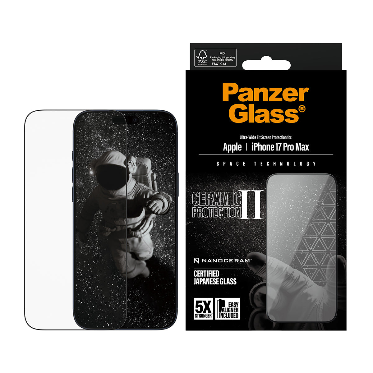 PanzerGlass ® Ceramic II Screen Protector iPhone 17 Pro Max | Ultra-Wide Fit w. EasyAligner Protection d'écran transparent Apple 1 pièce(s)