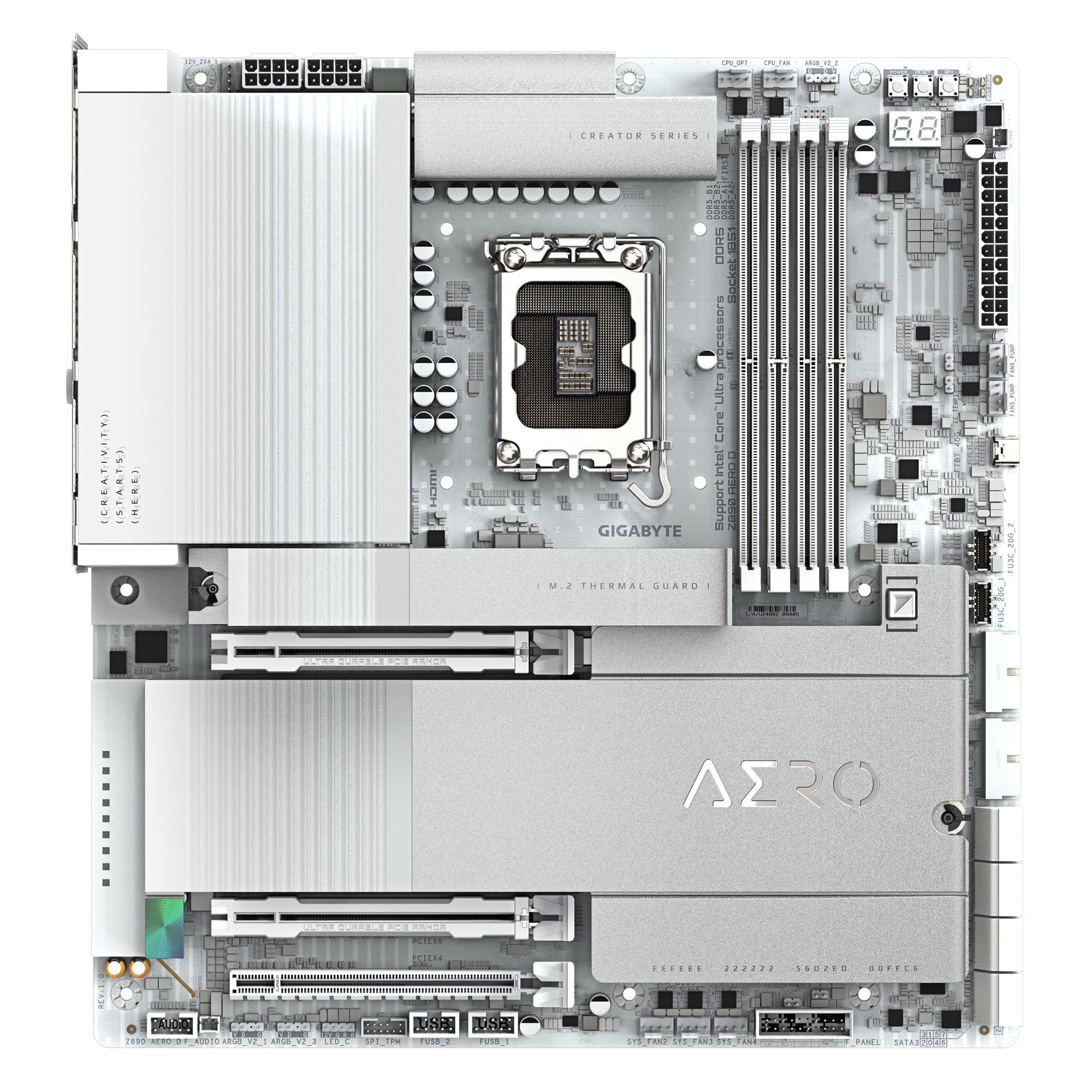 GIGABYTE Z890 AERO D Carte Mère - Prend en charge les processeurs Intel Core Ultra (Série 2), VRM 16+1+2 phases, jusqu'à 9500MHz DDR5 (OC), PCIe 5.0 M.2, Wi-Fi 7, Thunderbolt 5