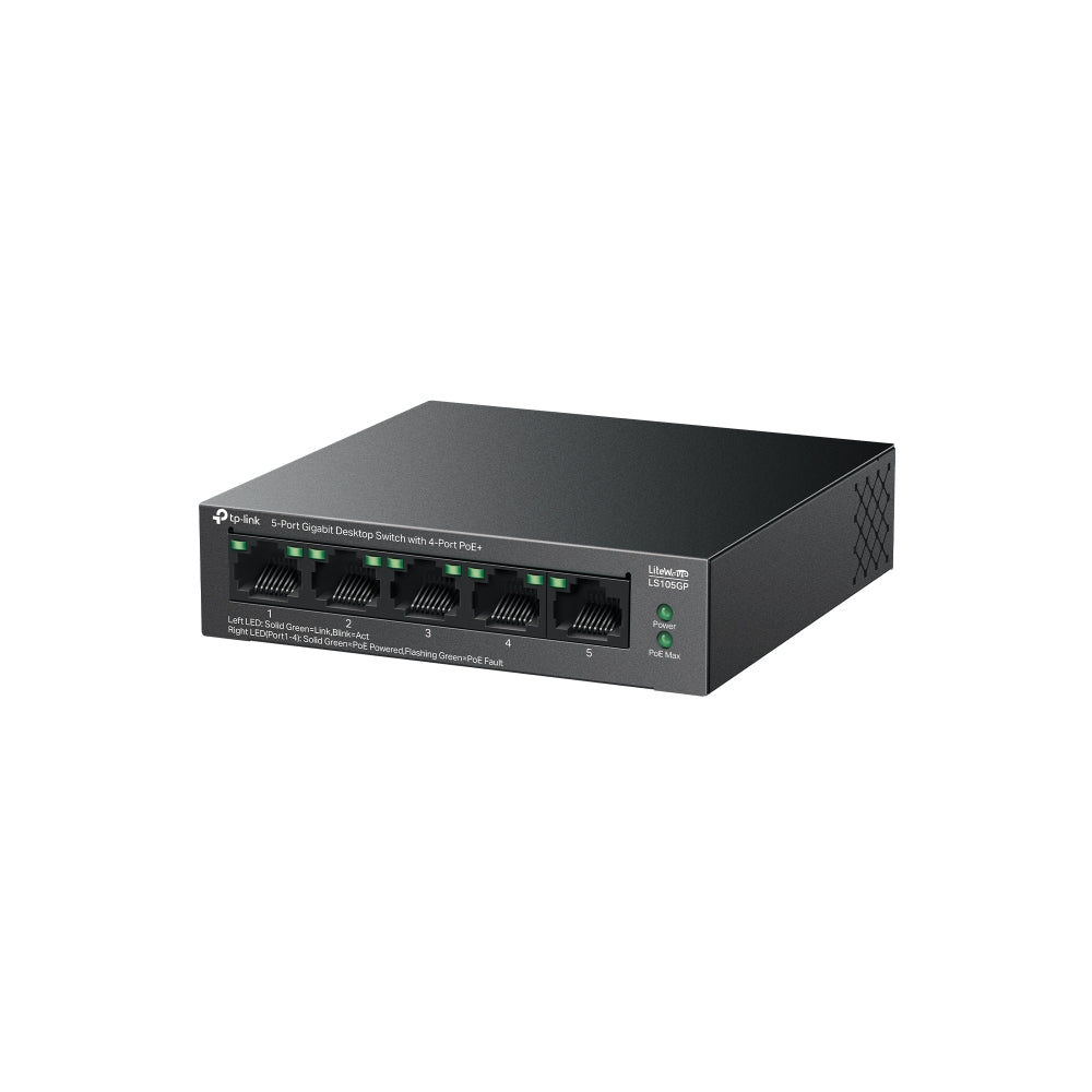 TP-Link LiteWave LS105GP commutateur réseau Non-géré Gigabit Ethernet (10/100/1000) Connexion Ethernet, supportant l'alimentation via ce port (PoE) Noir