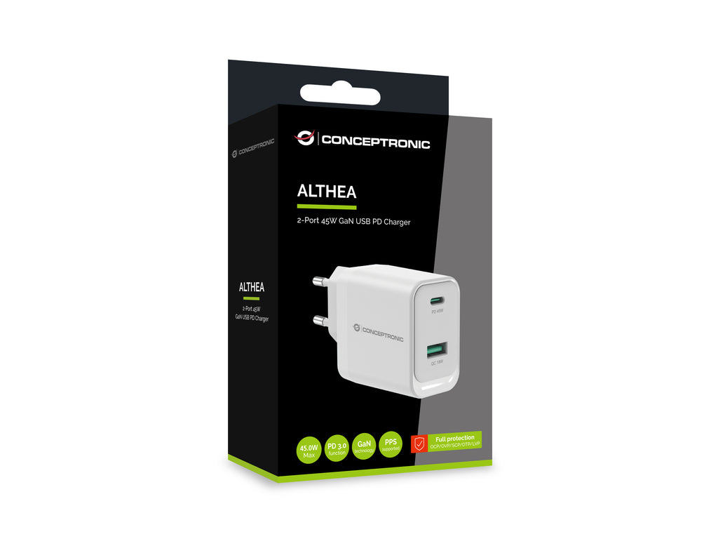 Conceptronic ALTHEA20W45 chargeur d'appareils mobiles Universel Blanc Secteur Charge rapide Intérieure