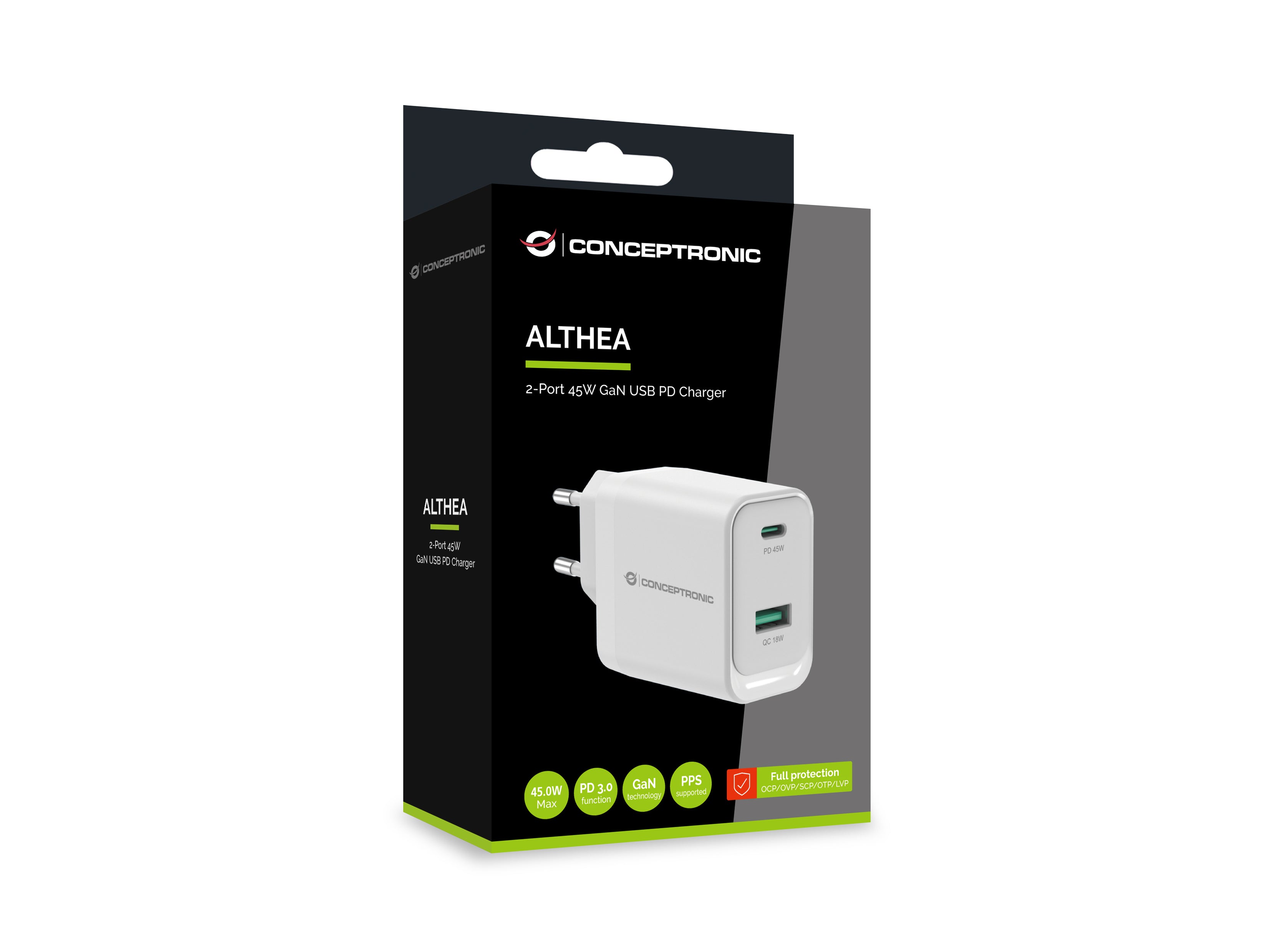 Conceptronic ALTHEA20W45 chargeur d'appareils mobiles Universel Blanc Secteur Charge rapide Intérieure