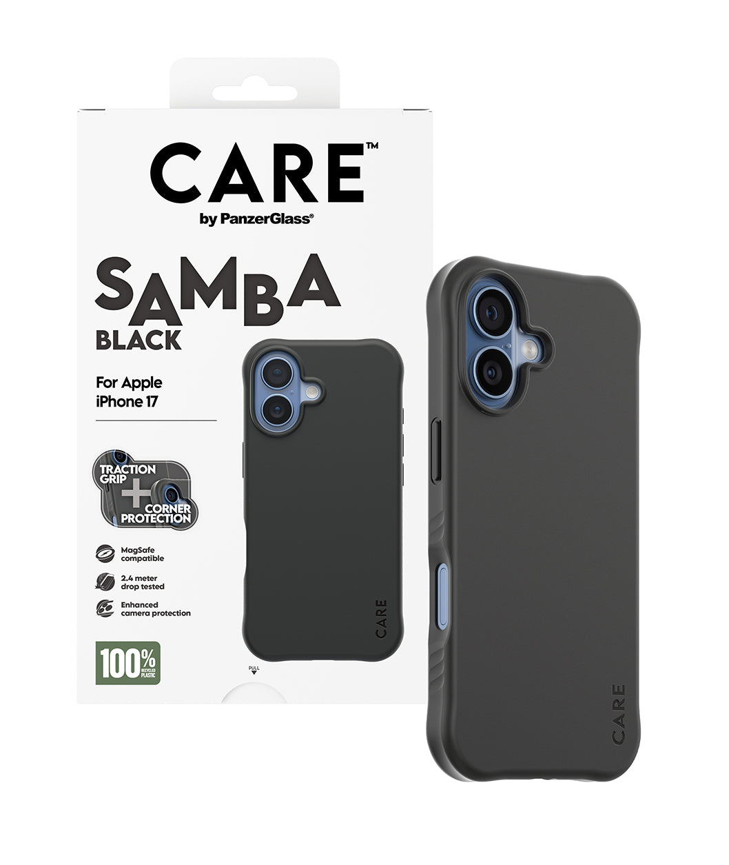 PanzerGlass CARE™ by ® Samba Case Black w. MagSafe iPhone 17 coque de protection pour téléphones portables Housse Noir