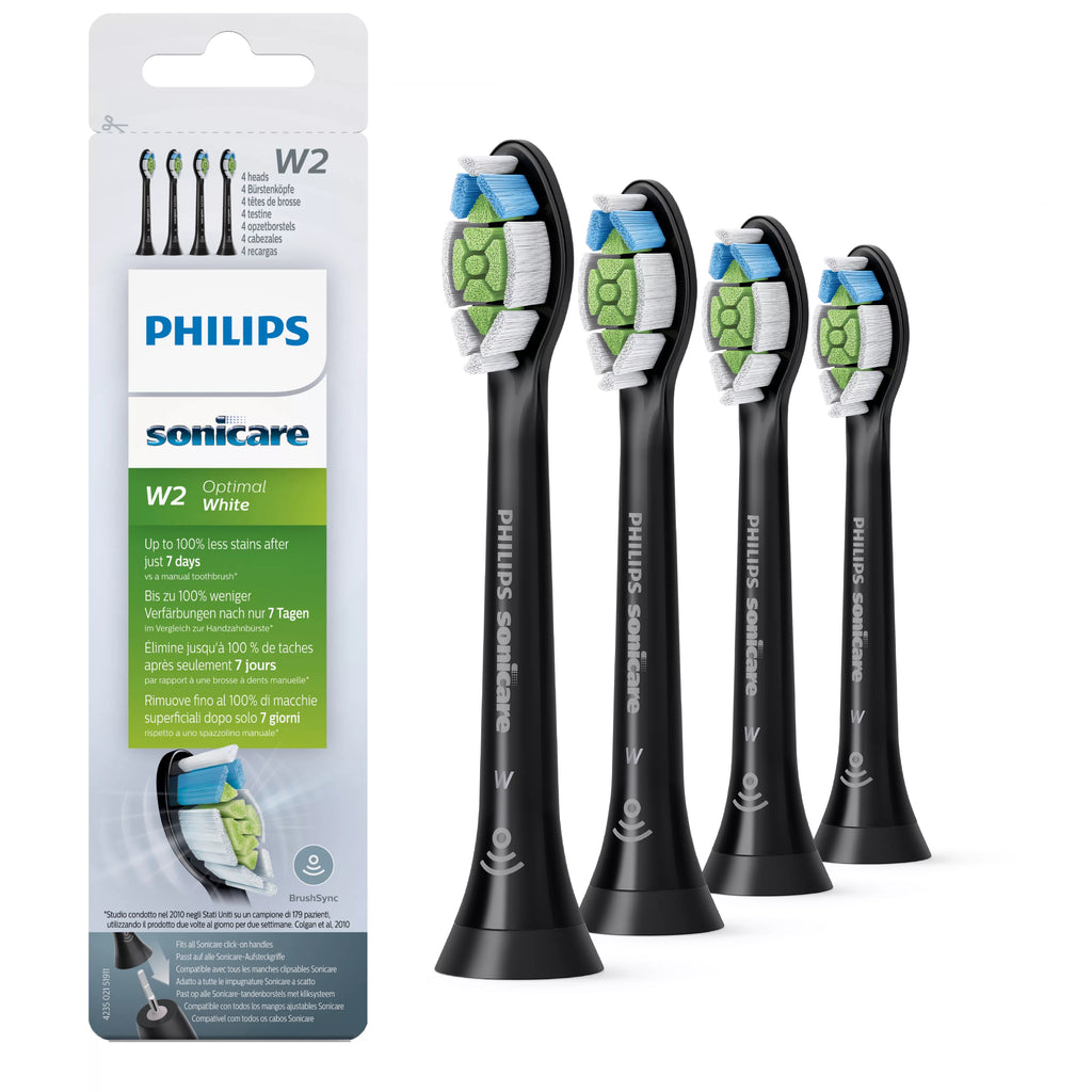 Philips W2 Optimal White HX6064/11 Lot de 4 + noir + têtes de brosse soniques