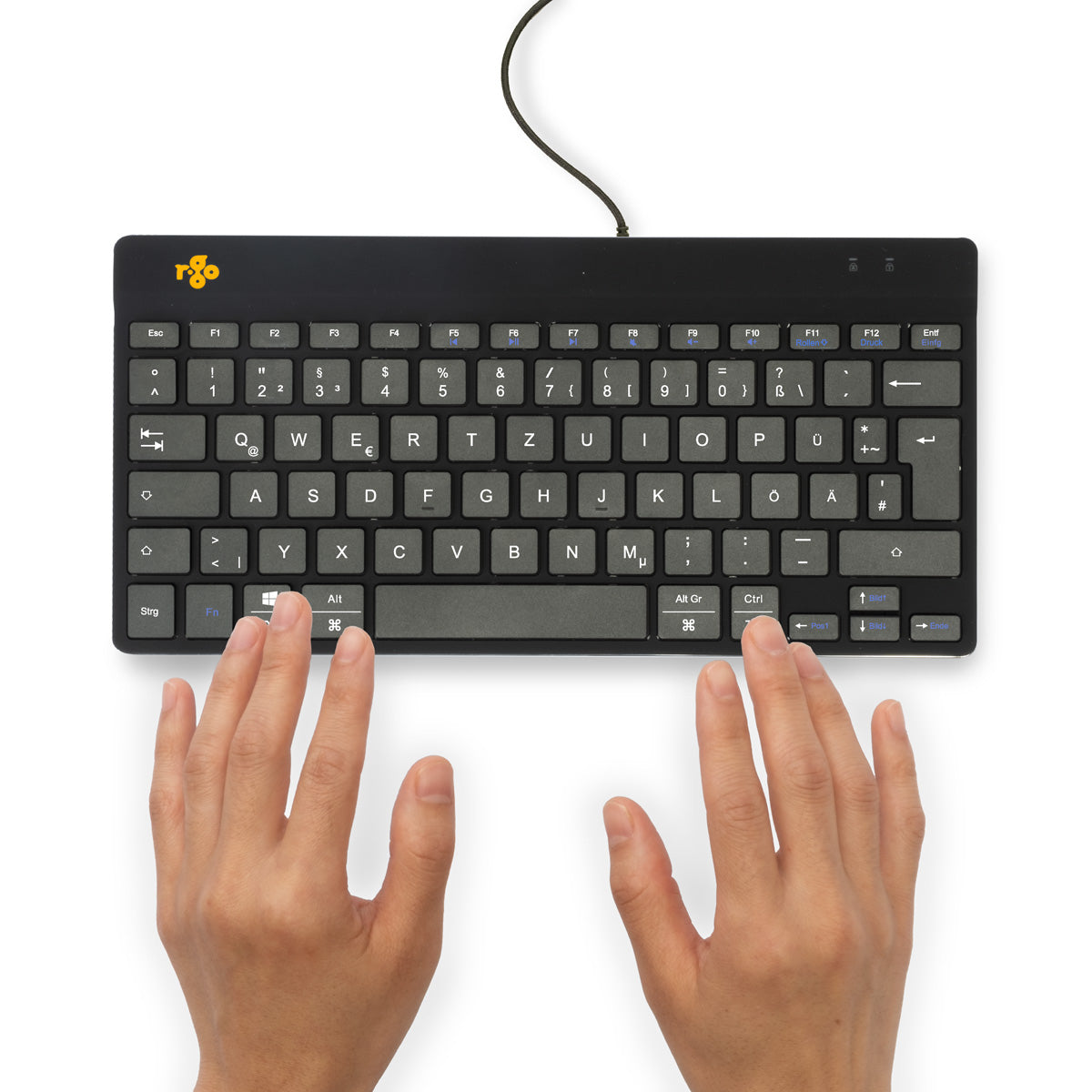 R-Go Tools Clavier ergonomique R-Go Compact Break, clavier compact avec logiciel de pause,QWERTZ (DE), Filaire, noir