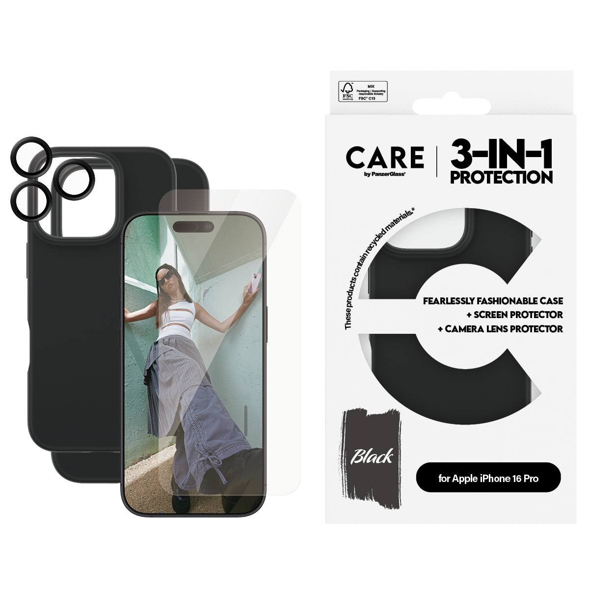 PanzerGlass CARE™ by ® 3-in-1 Bundle iPhone 16 Pro Protection d'écran transparent Apple 1 pièce(s)