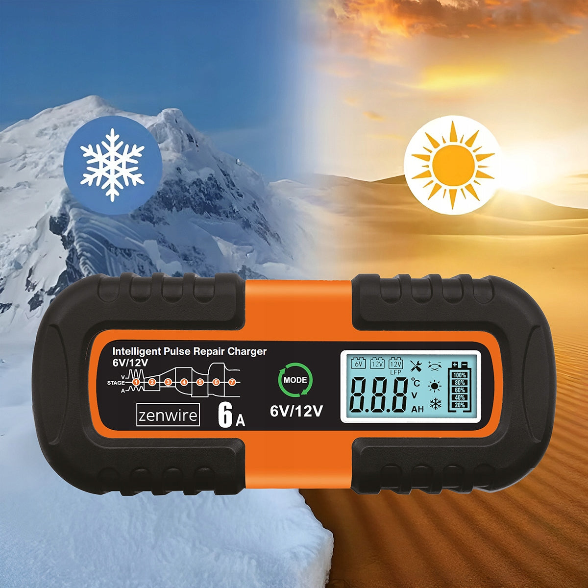 Chargeur-redresseur de batterie de voiture avec fonction de réparation AGM 6 V / 12 V Zenwire JMD-6S