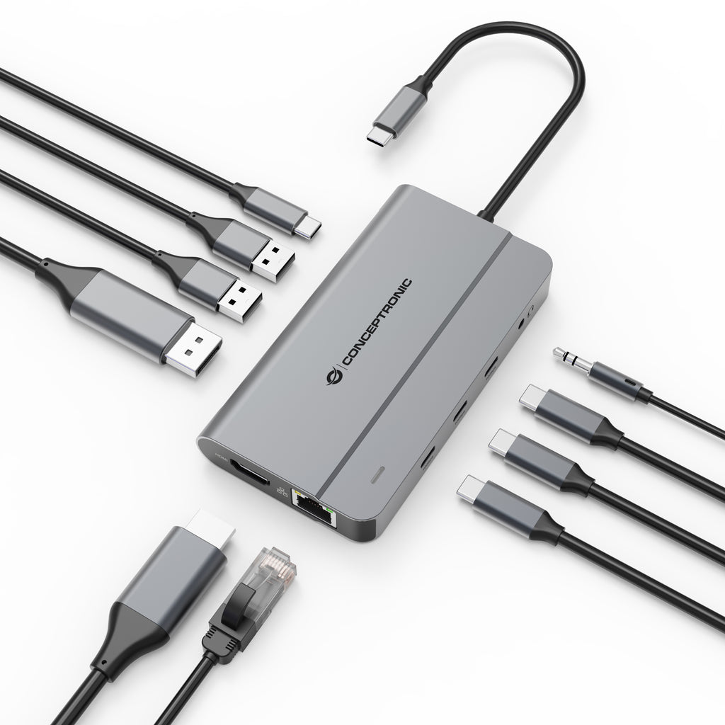 Conceptronic DONN34G station d'accueil Avec fil USB 3.2 Gen 2 (3.1 Gen 2) Type-C Gris