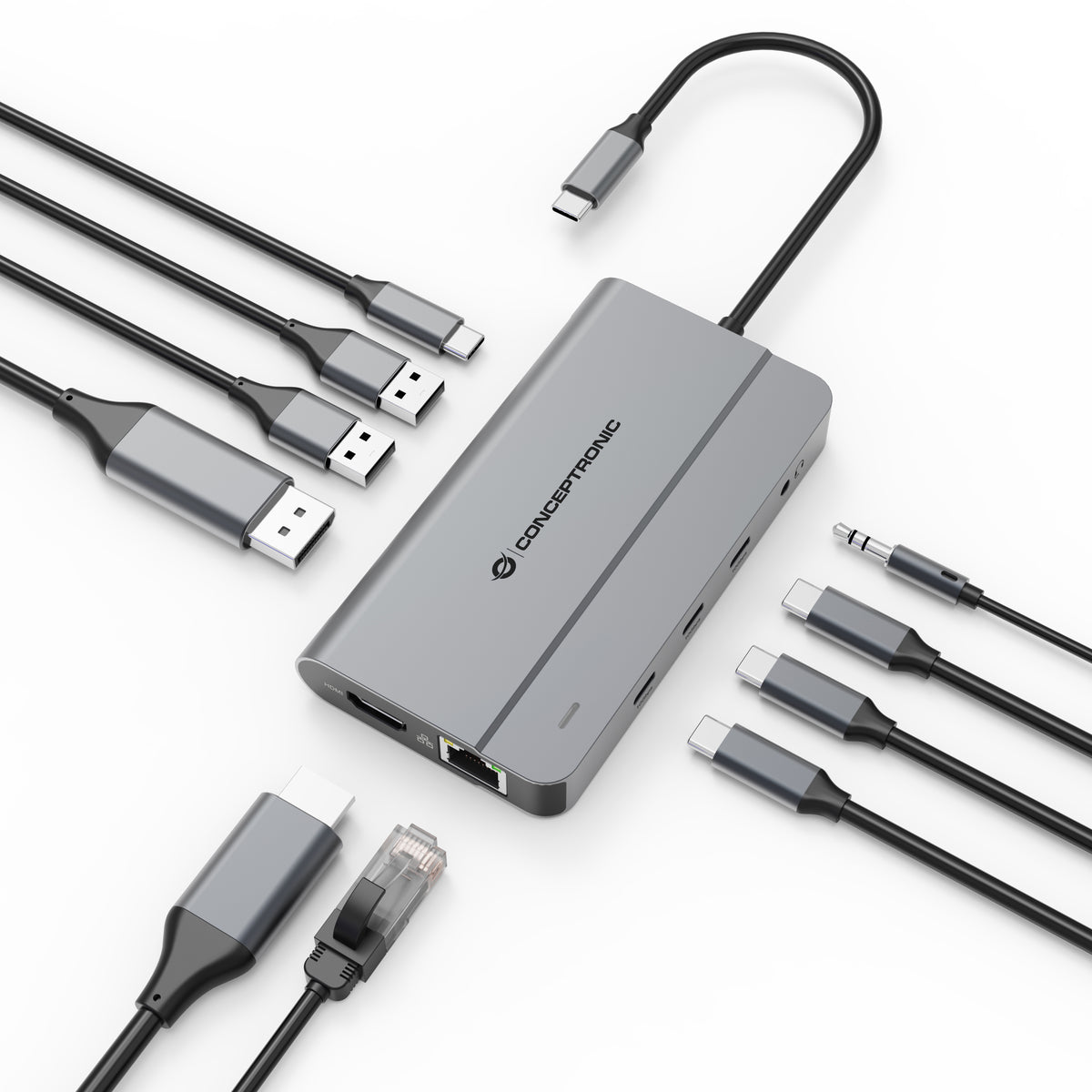 Conceptronic DONN34G station d'accueil Avec fil USB 3.2 Gen 2 (3.1 Gen 2) Type-C Gris