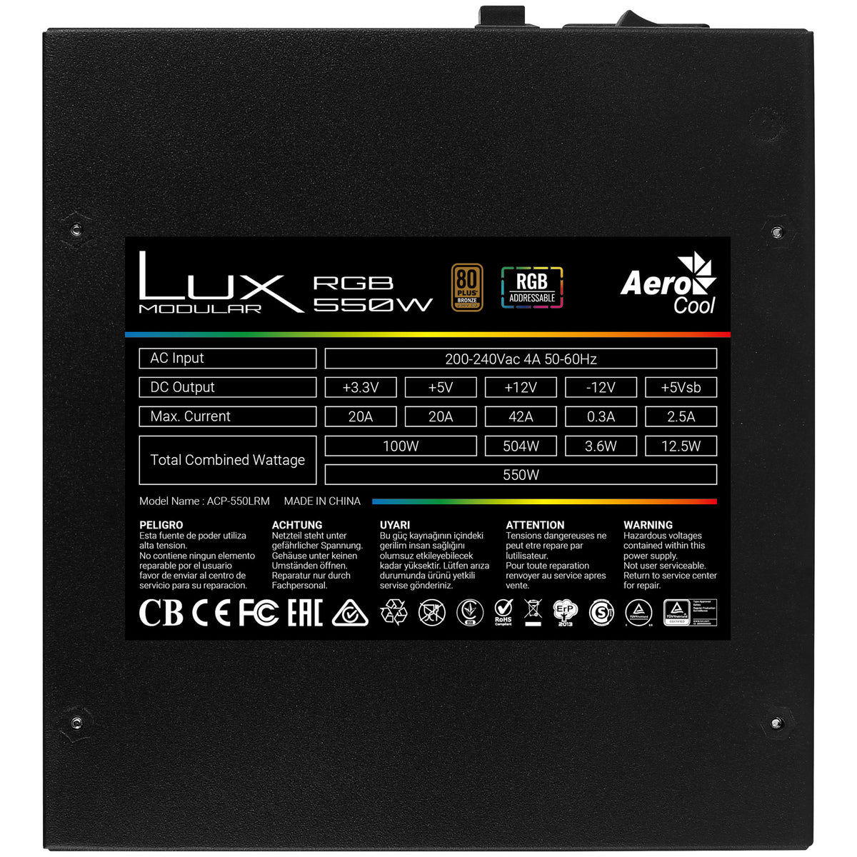 Aerocool LUX RGB 550M unité d'alimentation d'énergie 550 W 20+4 pin ATX Noir - vue 3