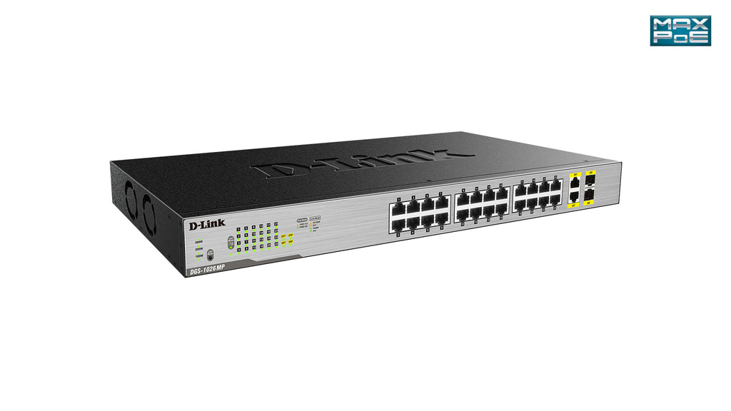D-Link DGS-1026MP Commutateur Réseau Non-géré Gigabit Ethernet PoE, 24 Ports RJ-45, Noir et Gris