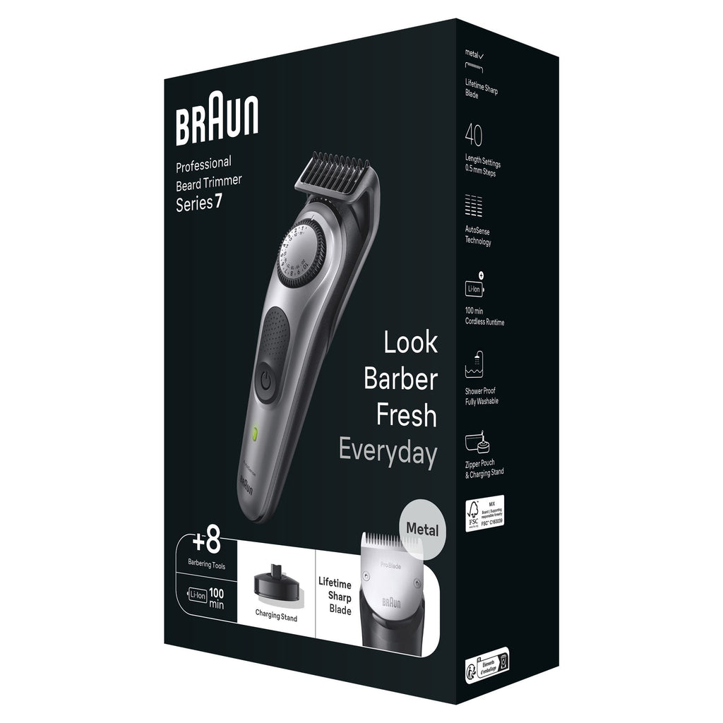Braun BeardTrimmer 7 BT7420 Tondeuse à Barbe Professionnelle, Noir et Gris