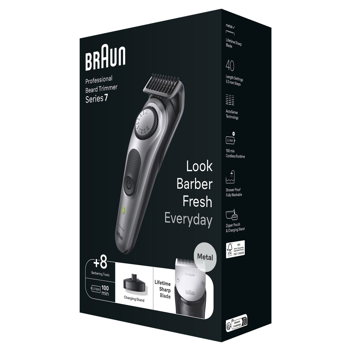 Braun BeardTrimmer 7 BT7420 Tondeuse à Barbe Professionnelle, Noir et Gris