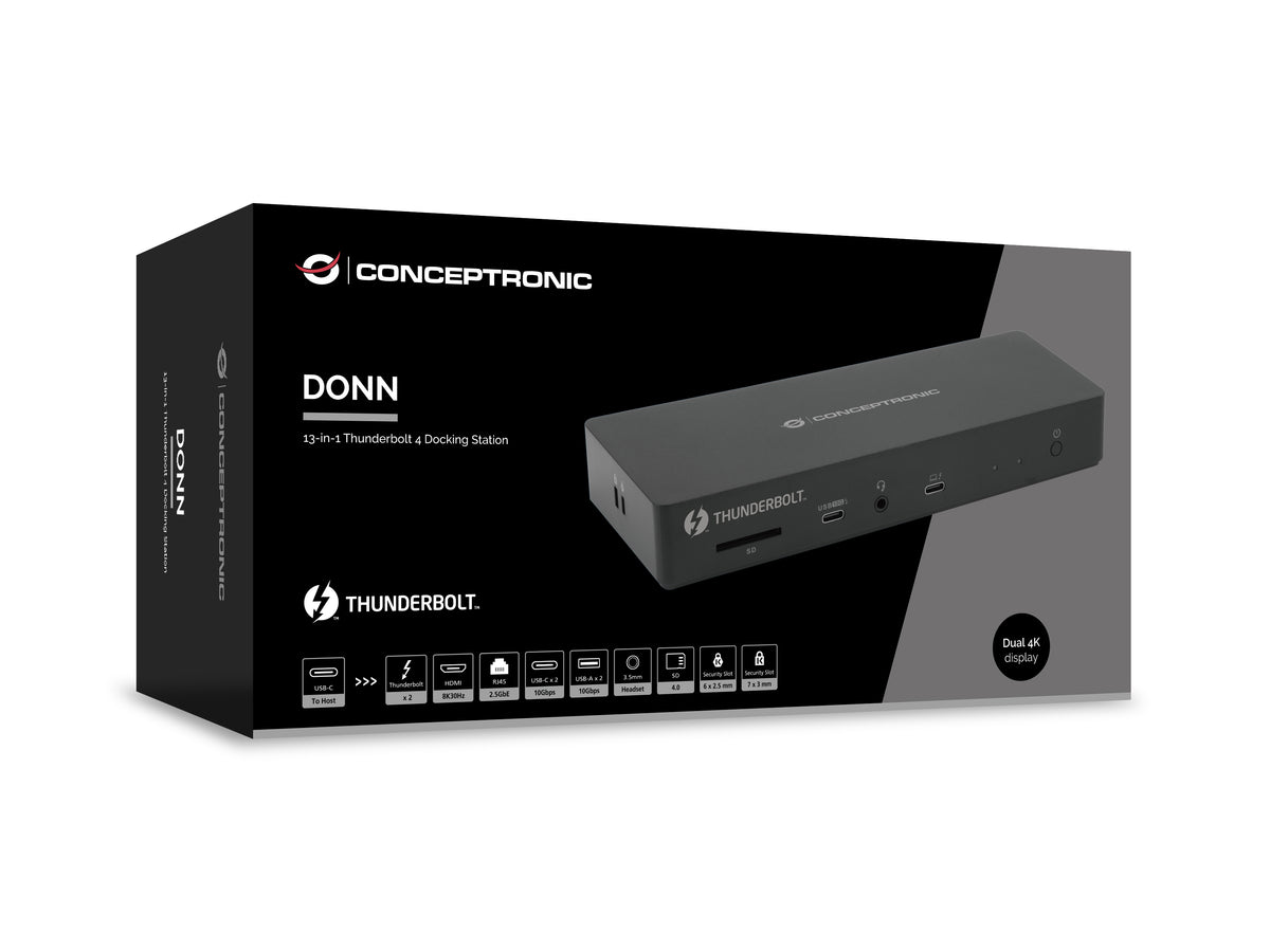 Conceptronic DONN30B Station d'accueil Thunderbolt 4, Noir