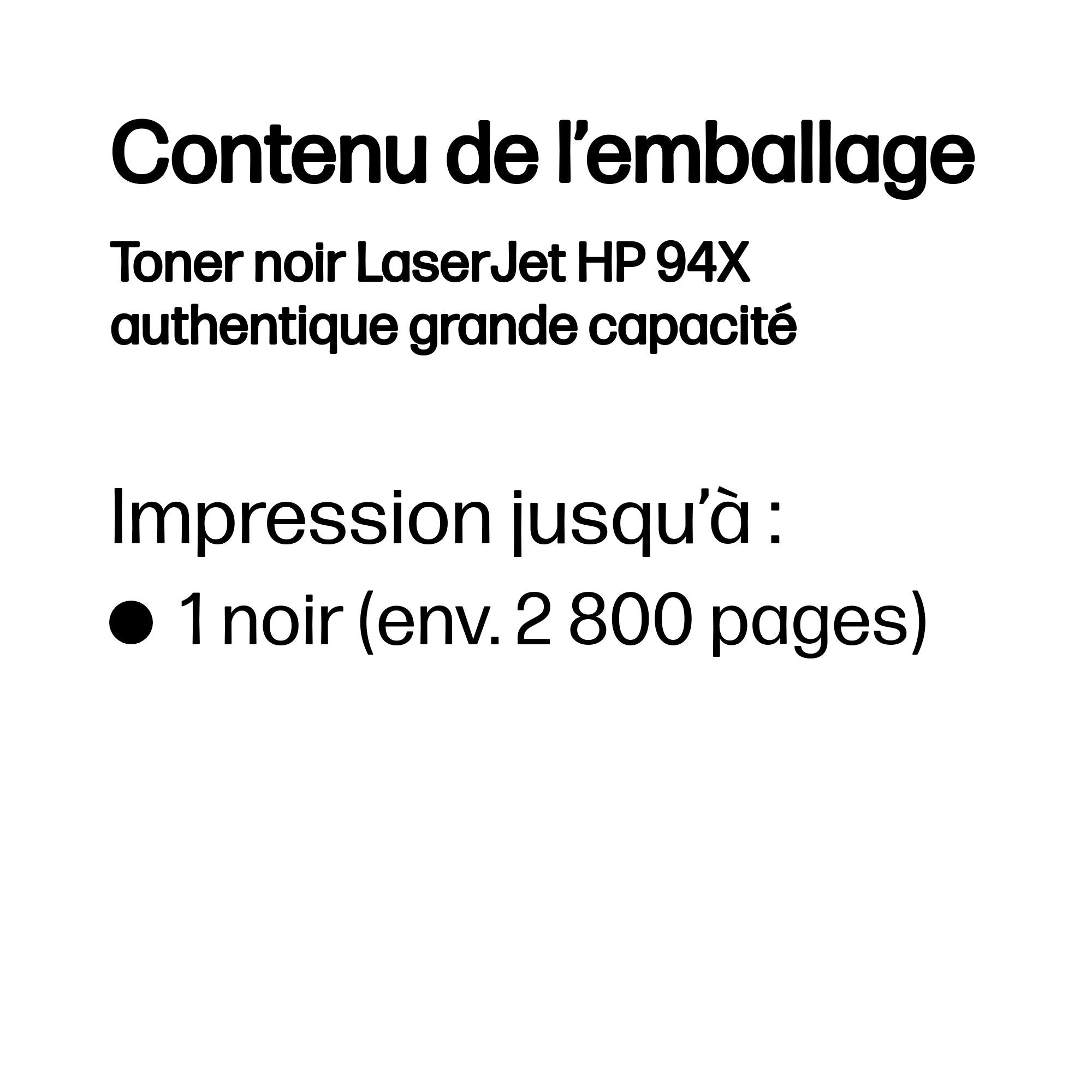 HP Toner noir LaserJet 94X authentique grande capacité