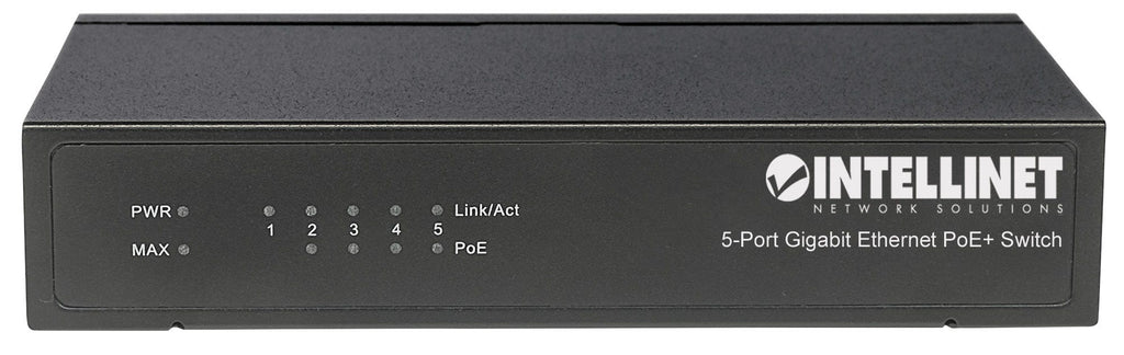 Intellinet Commutateur réseau (switch) Gigabit Ethernet PoE+ 5 ports, 4 ports PSE, compatible IEEE 802.3at/af, budget PoE 60W, format bureau, garantie de 3 ans - vue 3