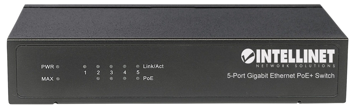 Intellinet Commutateur réseau (switch) Gigabit Ethernet PoE+ 5 ports, 4 ports PSE, compatible IEEE 802.3at/af, budget PoE 60W, format bureau, garantie de 3 ans - vue 3
