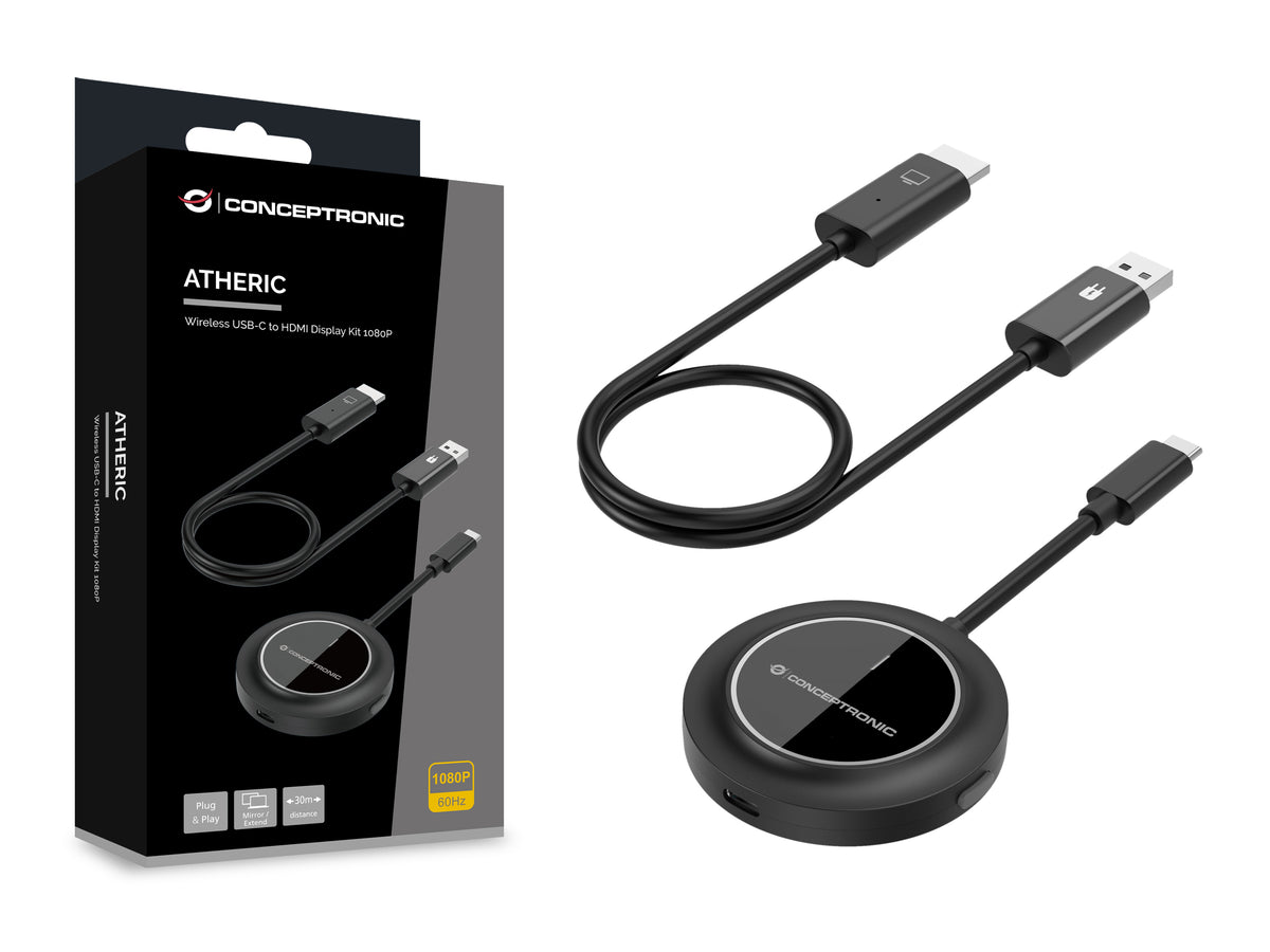 Conceptronic ATHERIC01B adaptateur d'affichage sans fil HDMI/USB Full HD Clé logicielle