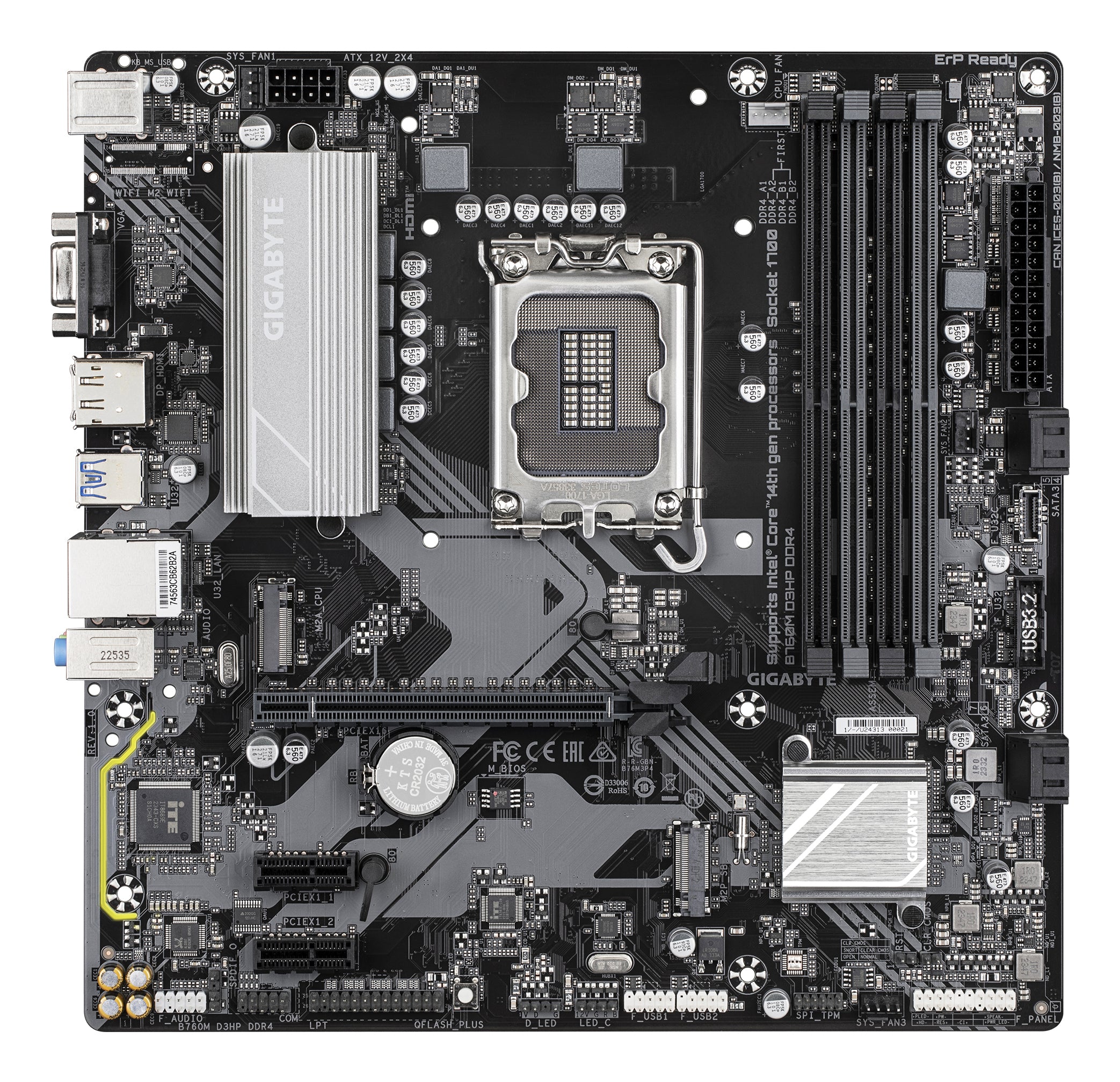 GIGABYTE B760M D3HP DDR4 Carte Mère - Prend en charge les processeurs Intel Core de 14e génération, VRM numérique 4+1+1 phases, jusqu'à 5333MHz DDR4 (OC), 2xPCIe 4.0 M.2, LAN GbE, USB 3.2 Gen1
