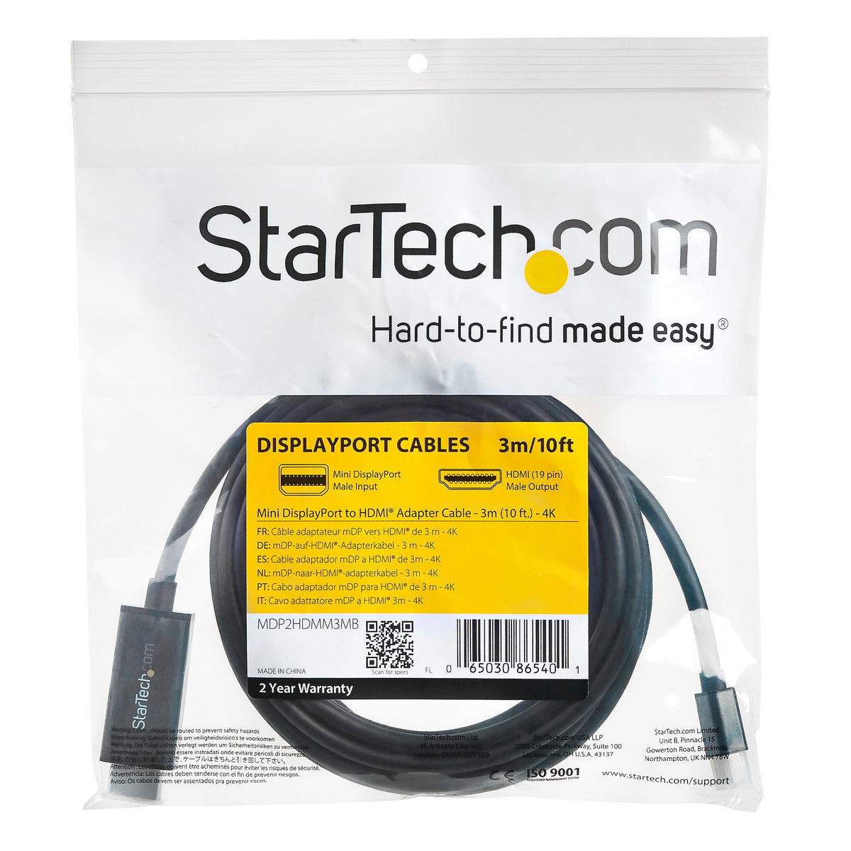 StarTech.com Câble mini DisplayPort vers HDMI - Adaptateur Convertisseur de Moniteur d'Ordinateur Mini DisplayPort (mDP) vers HDMI 2.0 4k avec Câble Intégré - Noir - 3 m - Ultra HD 4K 30Hz - vue 5