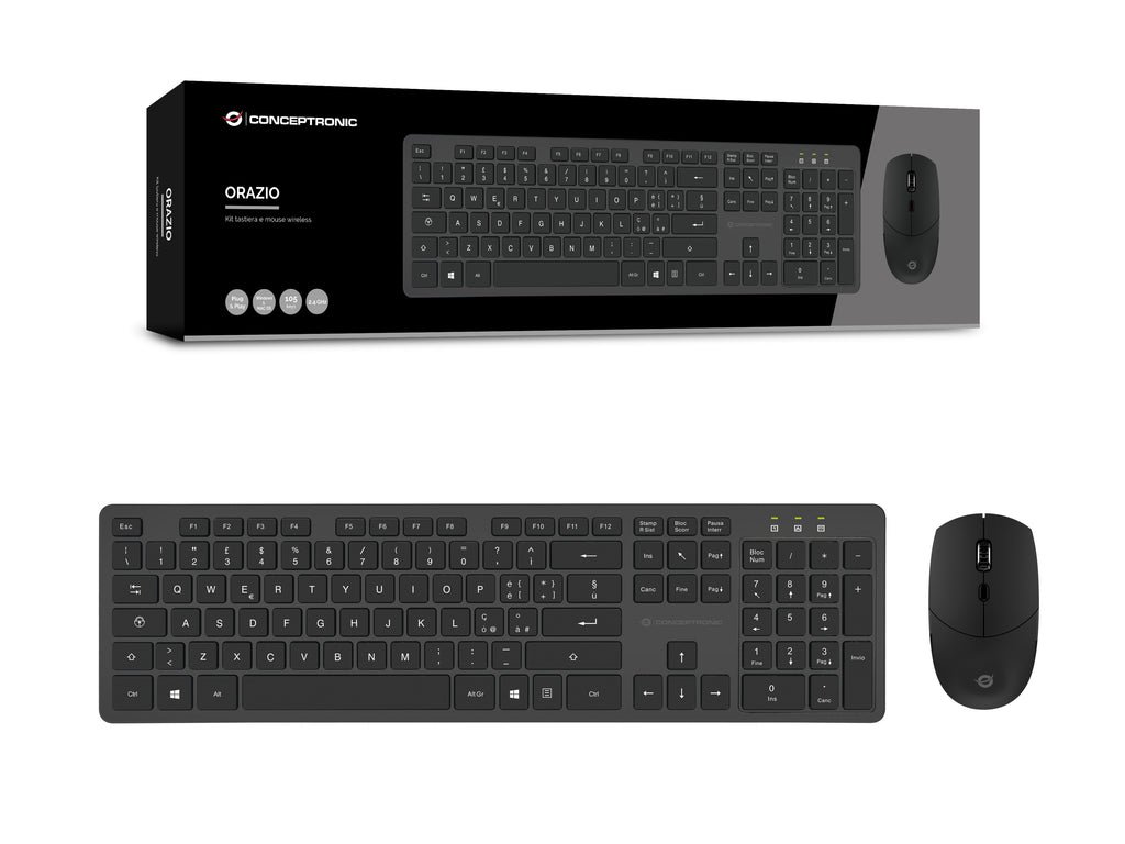 Conceptronic ORAZIO01IT clavier Souris incluse Bureau RF sans fil QWERTY Italien Noir