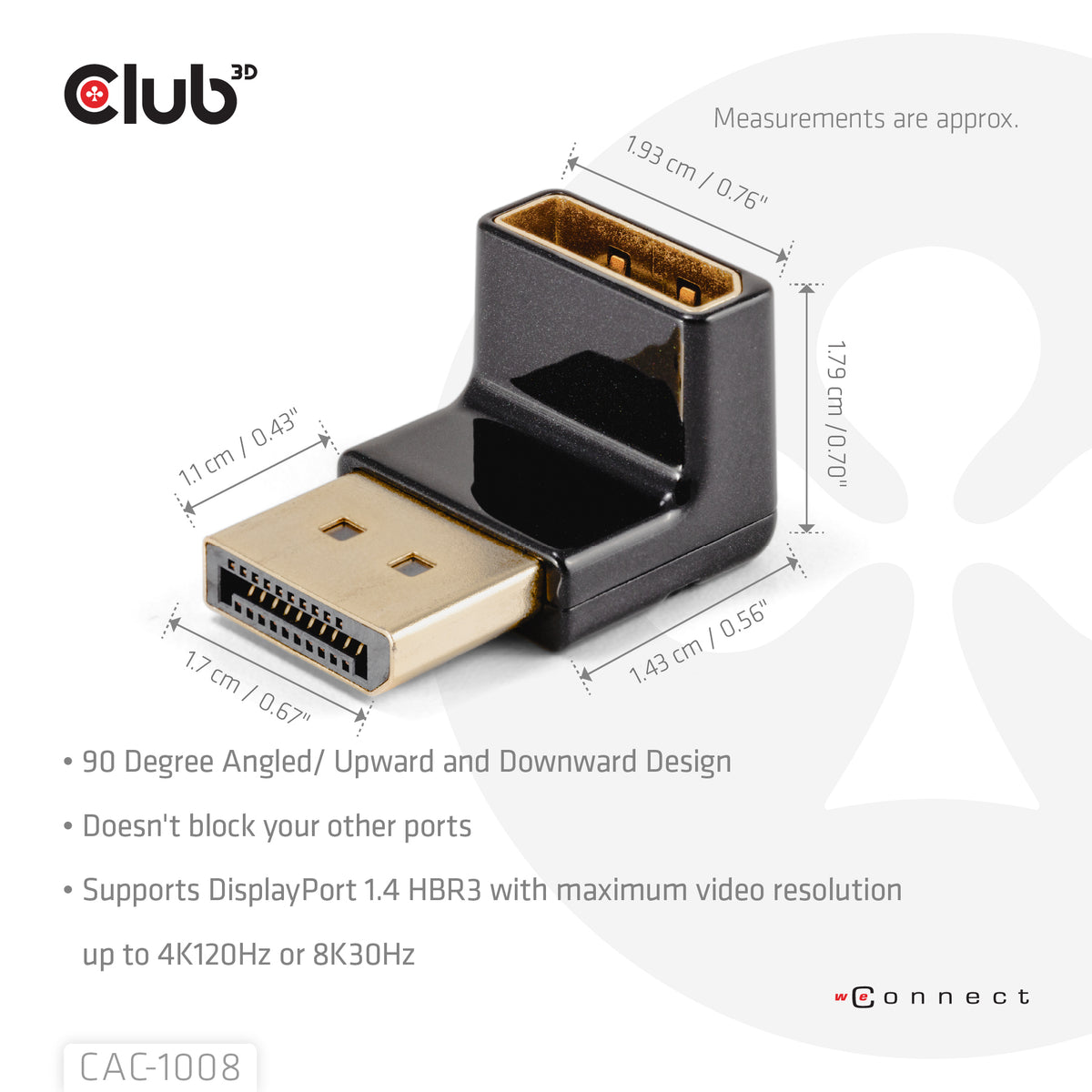 CLUB3D CAC-1008 Adaptateur Changeur de Genre DisplayPort, Noir