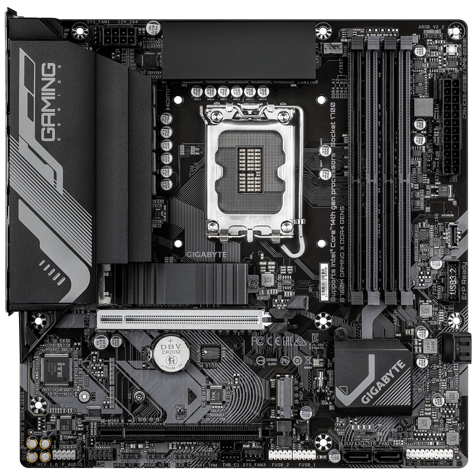 GIGABYTE B760M GAMING X DDR4 GEN5 Carte Mère – Compatible avec les processeurs Intel Core 14e génération, VRM 8+1+1 phases, jusqu’à 3200 MHz DDR4, 2 x M.2 PCIe 4.0, LAN 2.5 GbE, USB 3.2 Gen 1