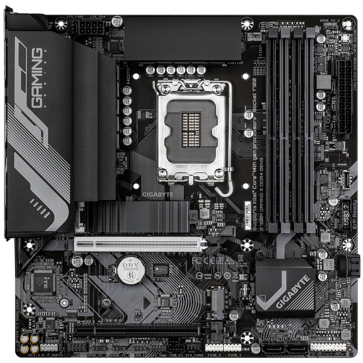 GIGABYTE B760M GAMING X DDR4 GEN5 Carte Mère – Compatible avec les processeurs Intel Core 14e génération, VRM 8+1+1 phases, jusqu’à 3200 MHz DDR4, 2 x M.2 PCIe 4.0, LAN 2.5 GbE, USB 3.2 Gen 1 - vue 2
