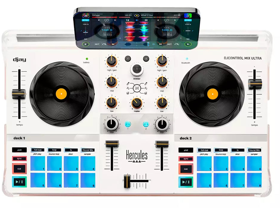 Hercules DJControl Mix Ultra Contrôleur DJ Mobile Sans Fil, Blanc