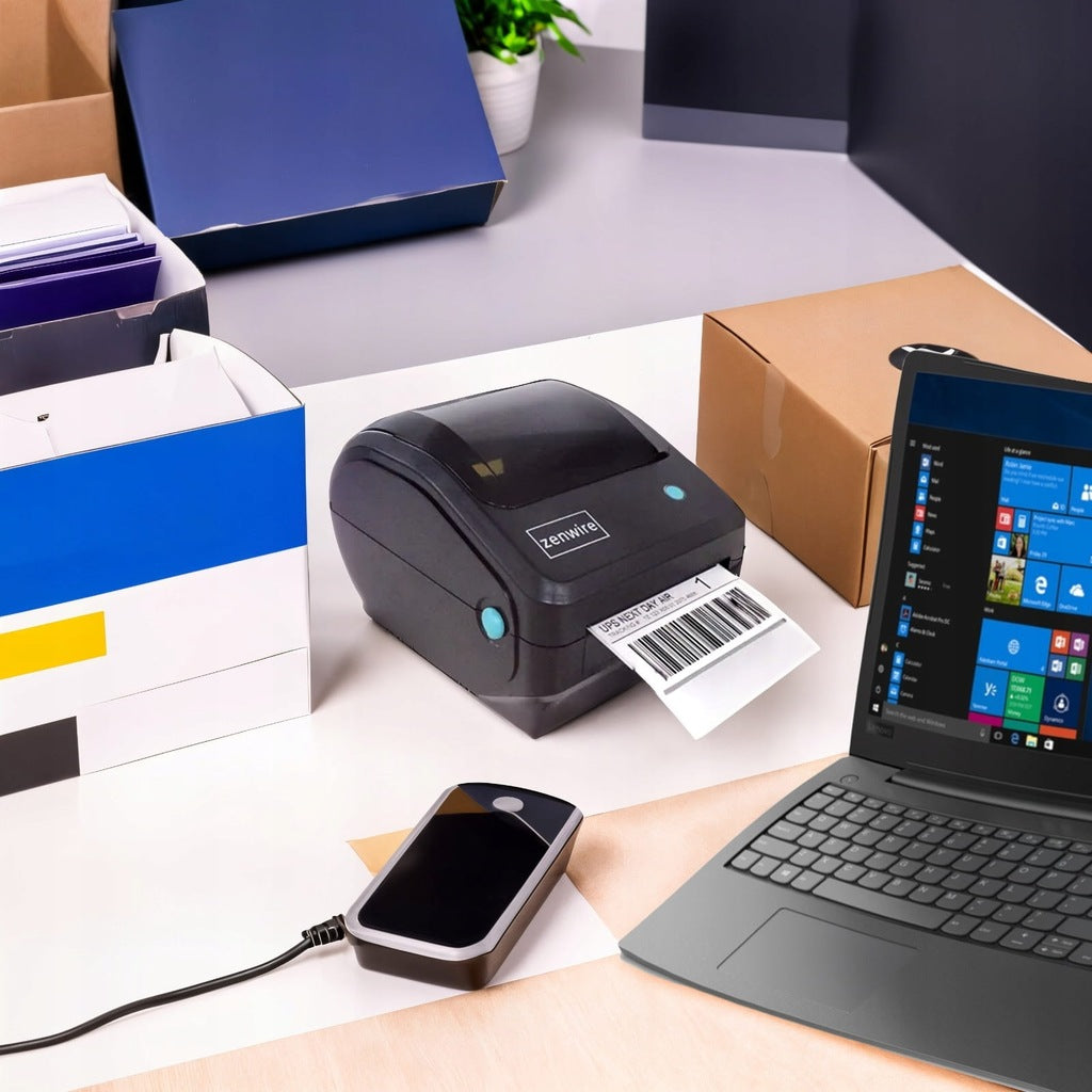 Mini-imprimante thermique pour étiquettes d'expédition autocollantes 100 x 150 mm, USB, Bluetooth, Wi-Fi, Zenwire TD-401